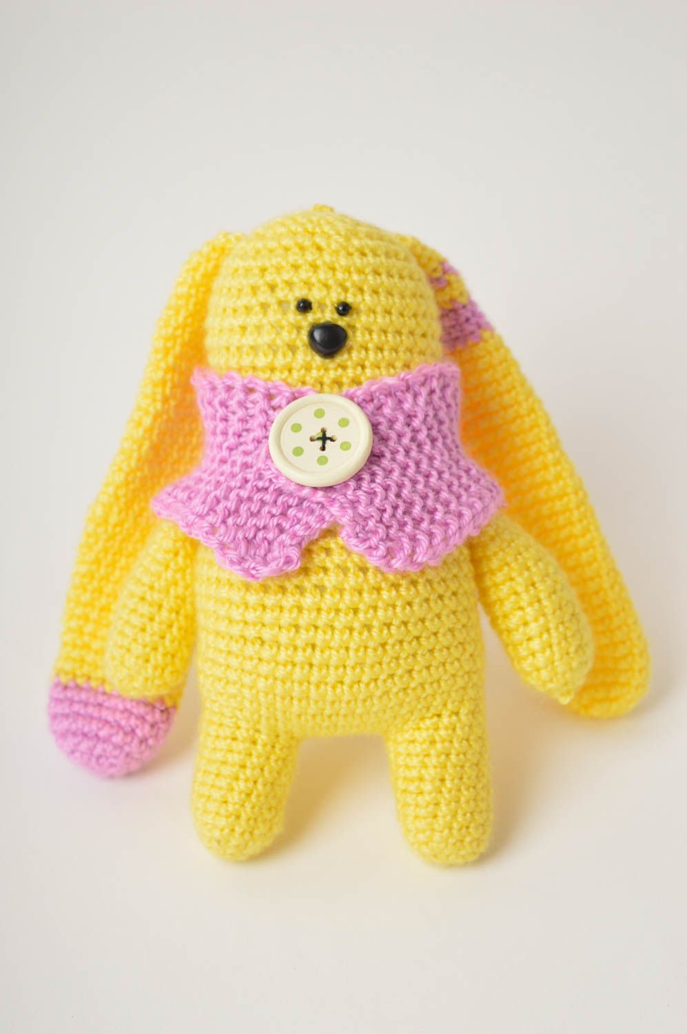 Jouet lapin jaune Peluche faite main tricotée fils acryliques Cadeau enfant photo 2