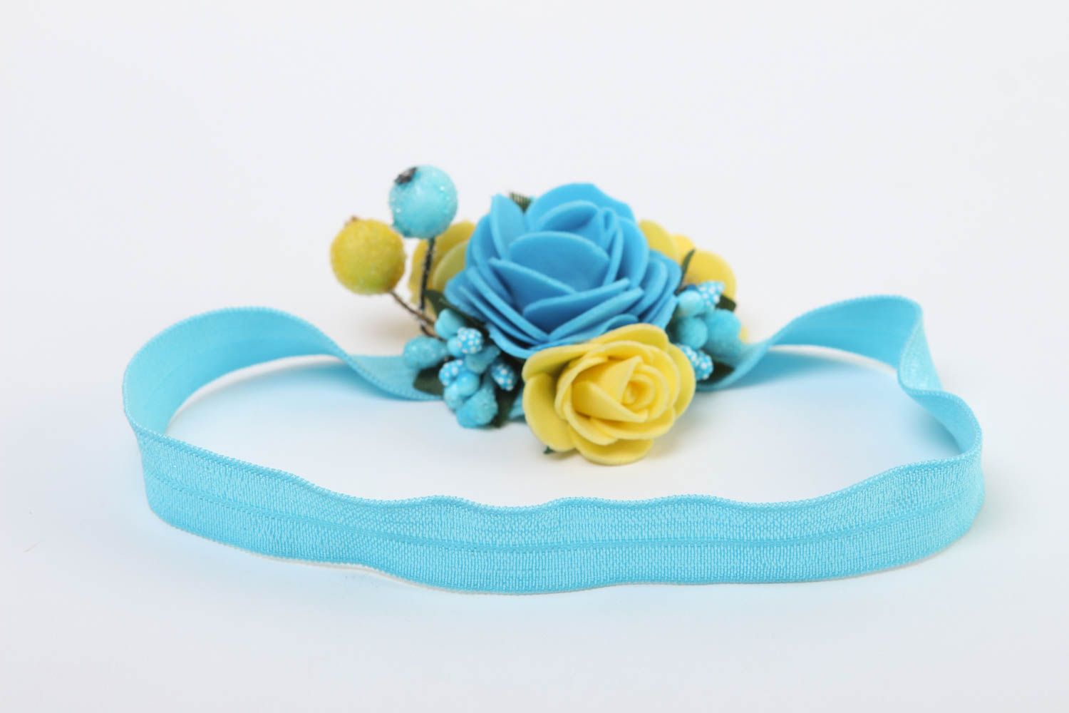 Bandeau avec fleurs fait main Accessoire cheveux bleu clair Cadeau pour fille photo 4