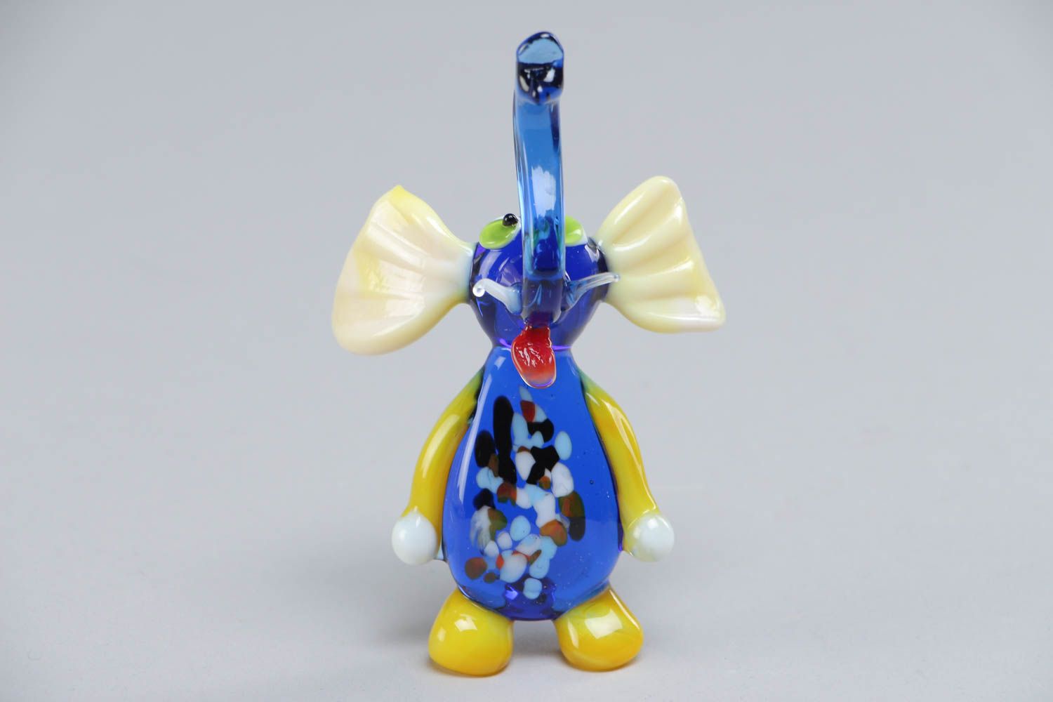 Miniature handmade blue glass lampwork figurine of elephant photo 2