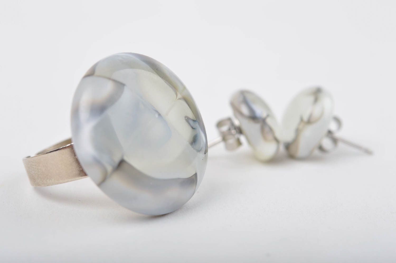 Handmade Schmuck Set Glas Ohrringe Damen Ring transparent schön modisch Mond foto 3