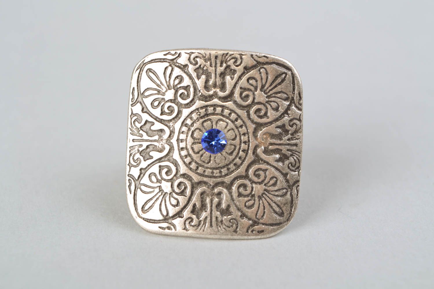 Bague en métal de style ethnique avec strass bleu faite main carrée pour femme photo 5