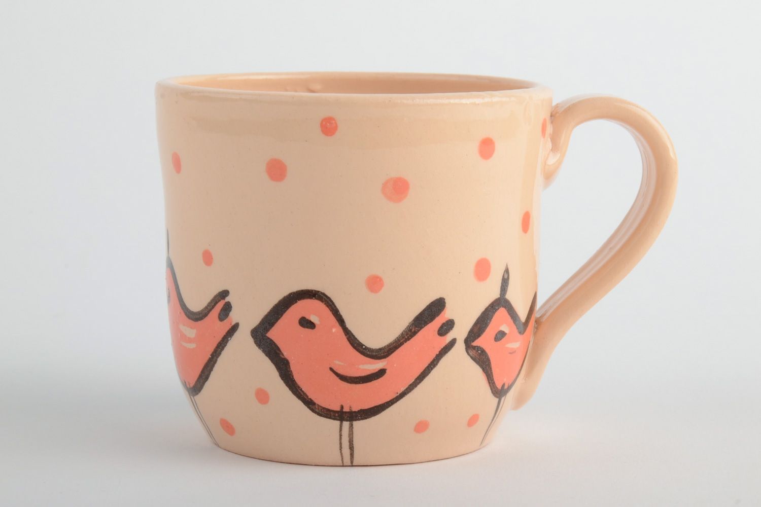 Ceramic drinking cup for kids with handle and birds pattern photo 2