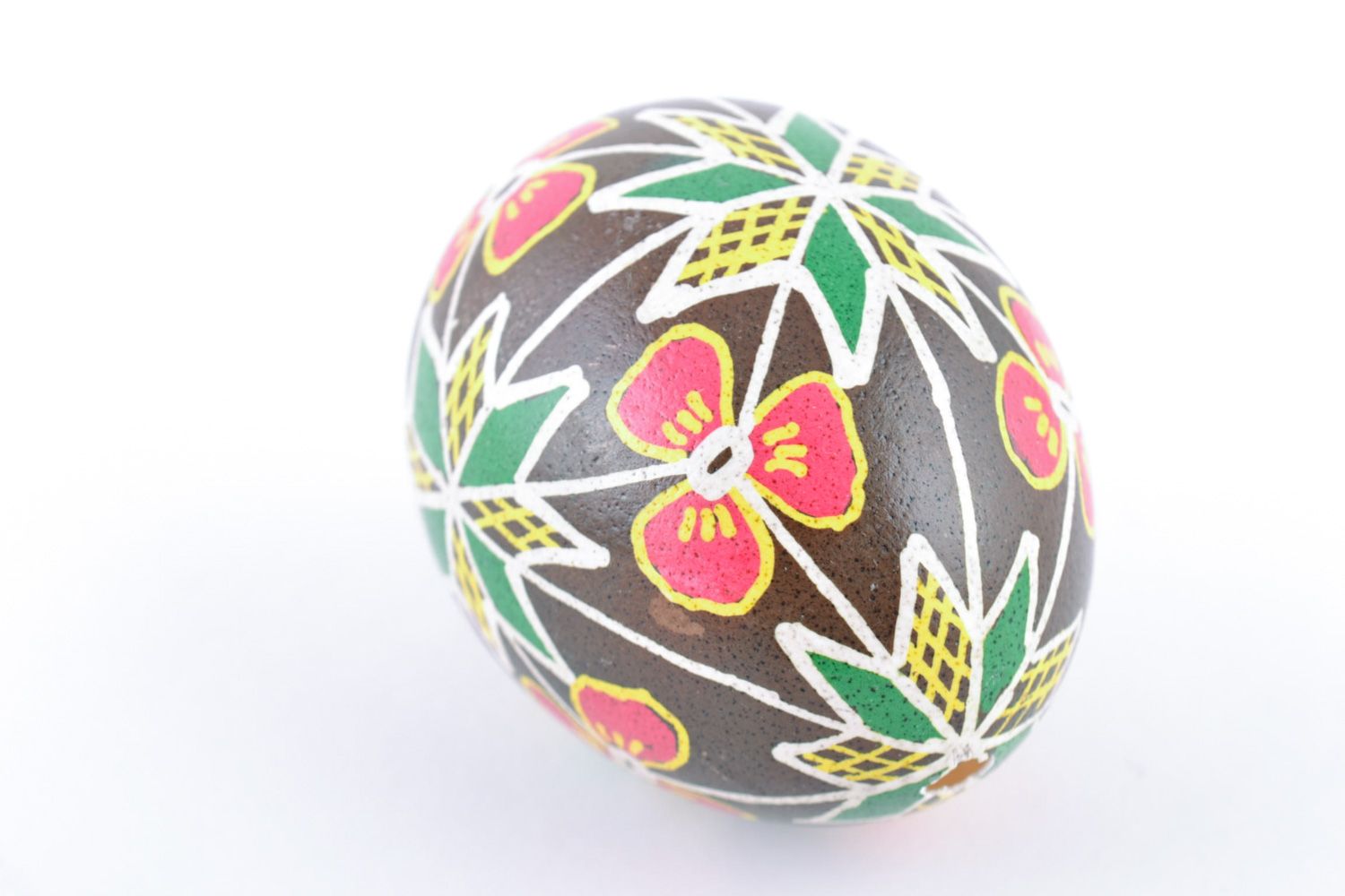 Handmade traditional decorative painted egg with floral ornament Easter decor photo 3