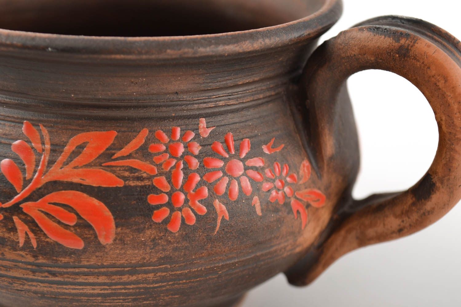 Keramik Handarbeit Tasse aus Keramik Ton Geschirr schöne Teetasse 300 ml bemalt foto 3