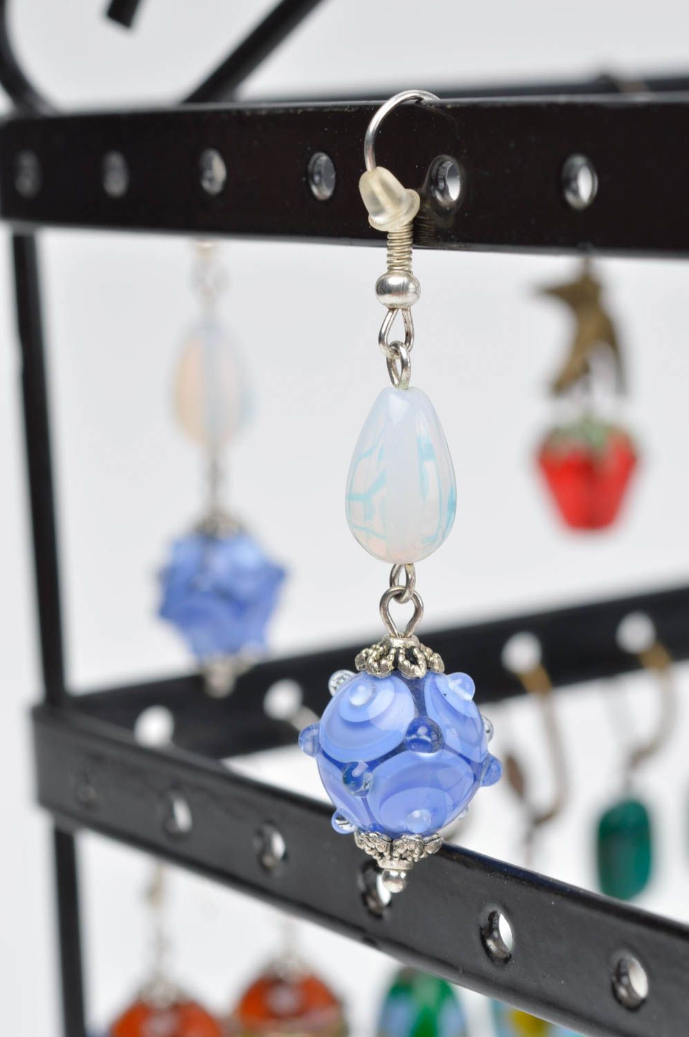 Blaue schöne handmade Glas Ohrringe Accessoire für Frauen Damen Schmuck Kugeln foto 1