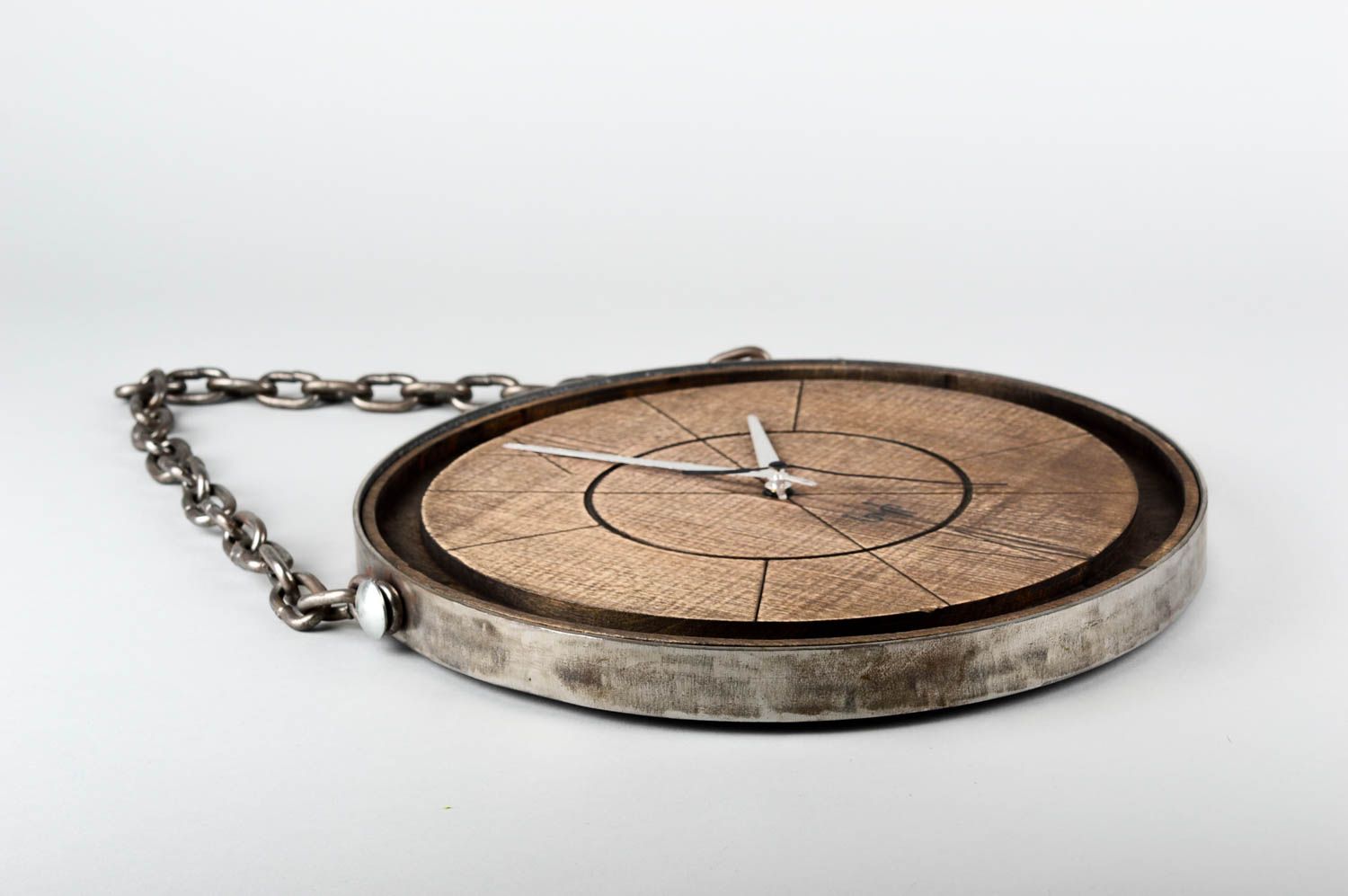 Необычные часы ручной работы деревянные часы настенные часы с металлом фото 2