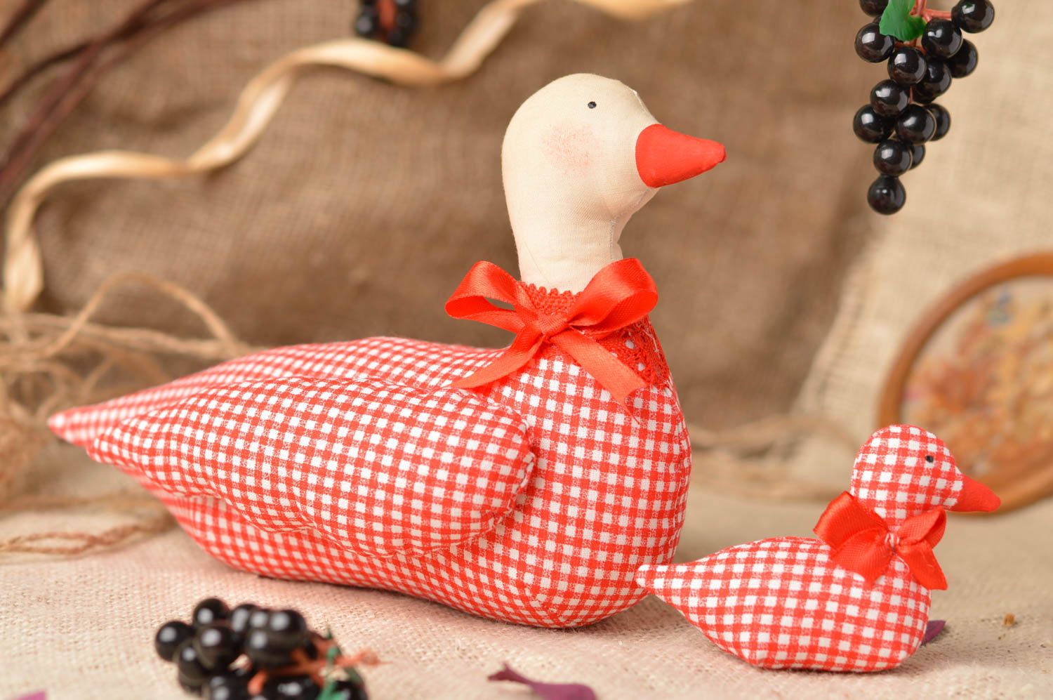 Мягкие игрушки утка с утенком из ткани ручной работы авторские красивые фото 1