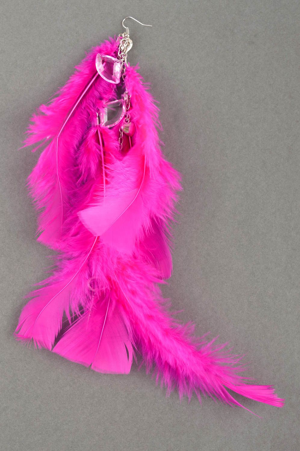 Boucle d'oreille plumes roses Bijou fait main design original Cadeau femme photo 1