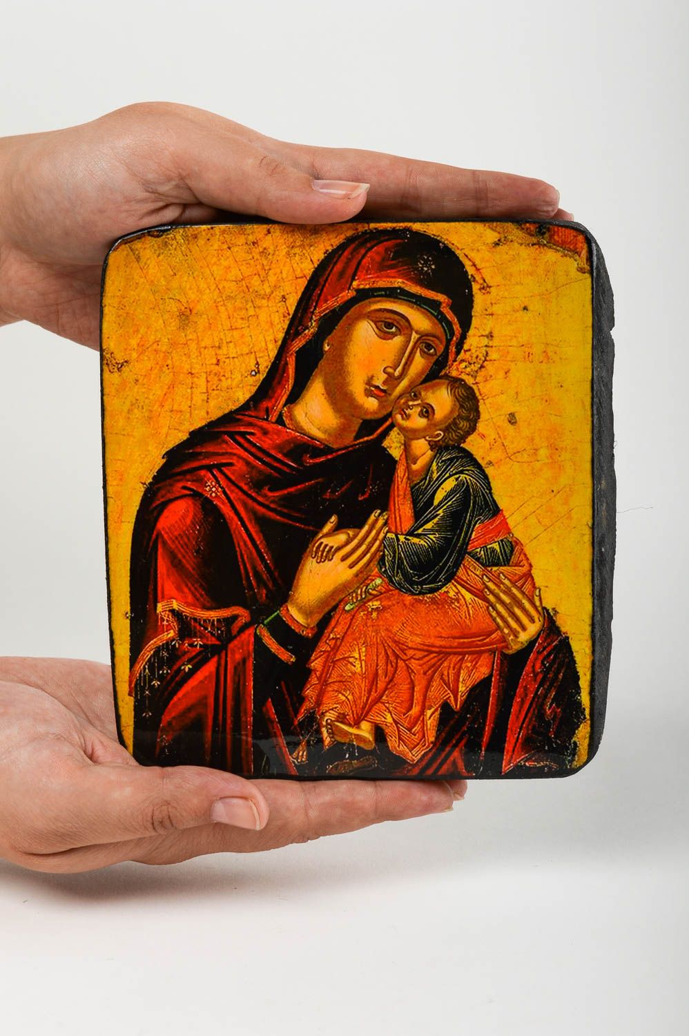 Maria Ikone handgemacht Holz Ikone religiöses Geschenk mit Bemalung foto 5