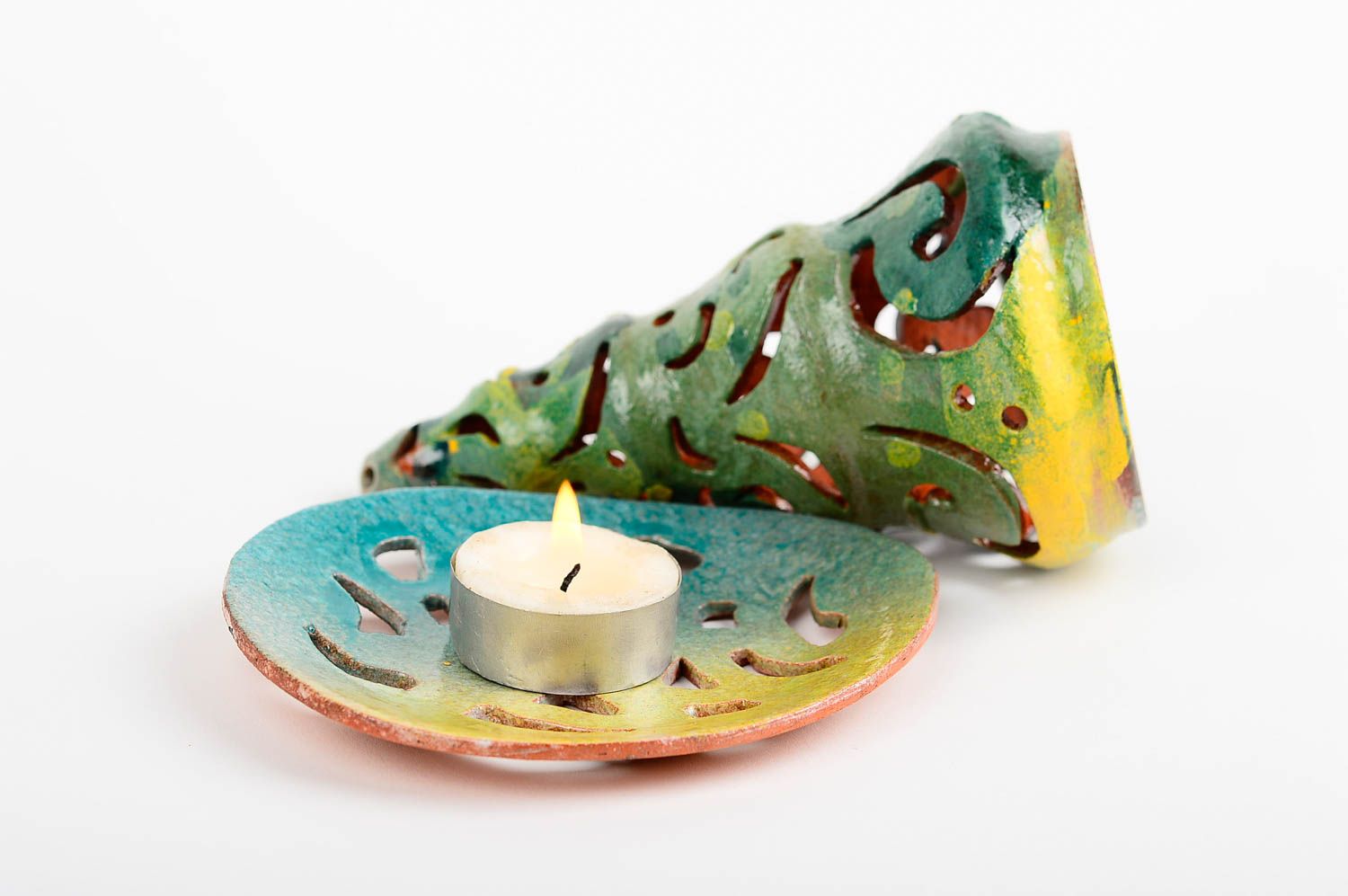Kerzenhalter aus Ton Designer Kerzenhalter Handmade Deco Teelichthalter bunt foto 4