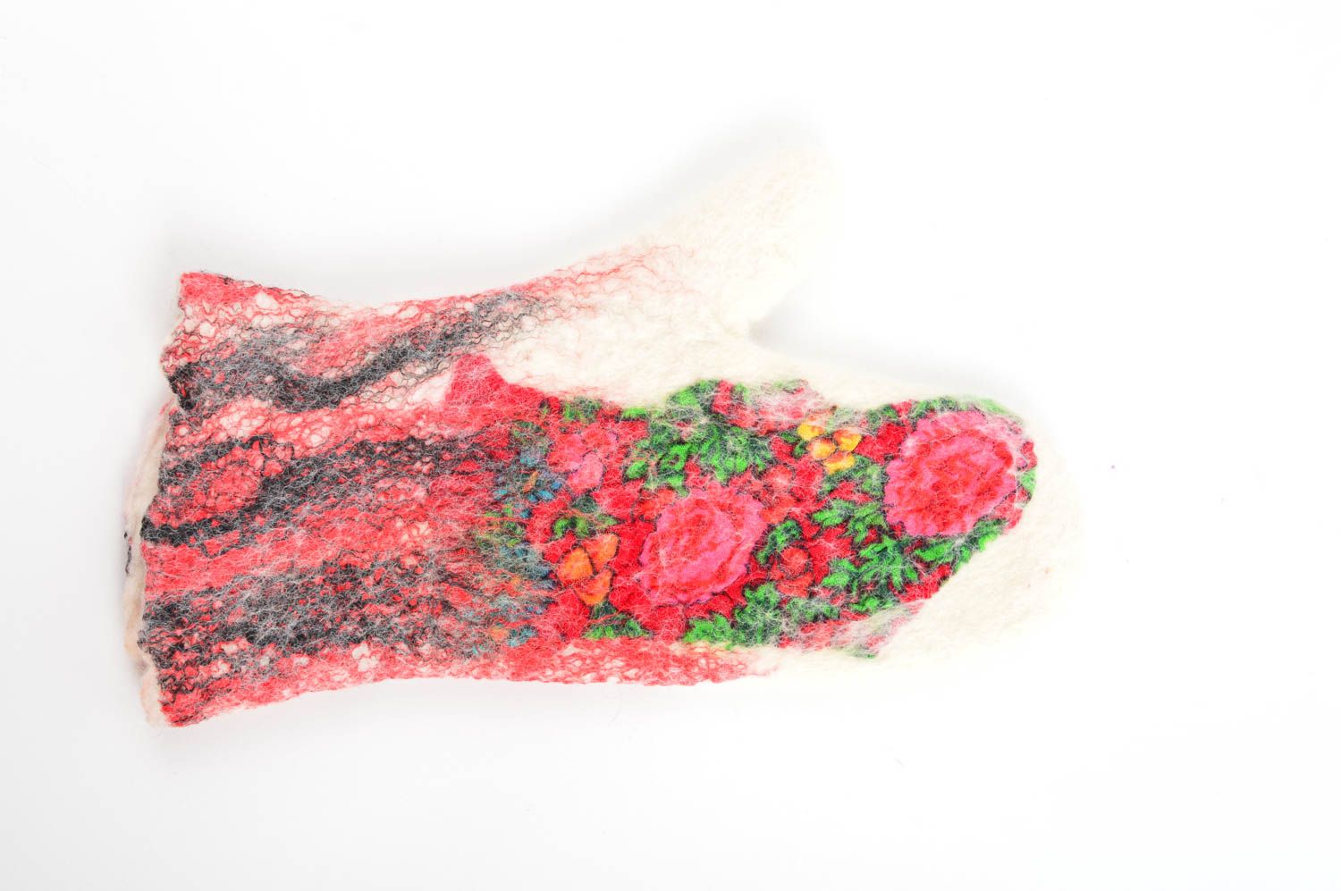 Moufles hiver Gants fait main rouges laine soie Vêtement hiver design original photo 2