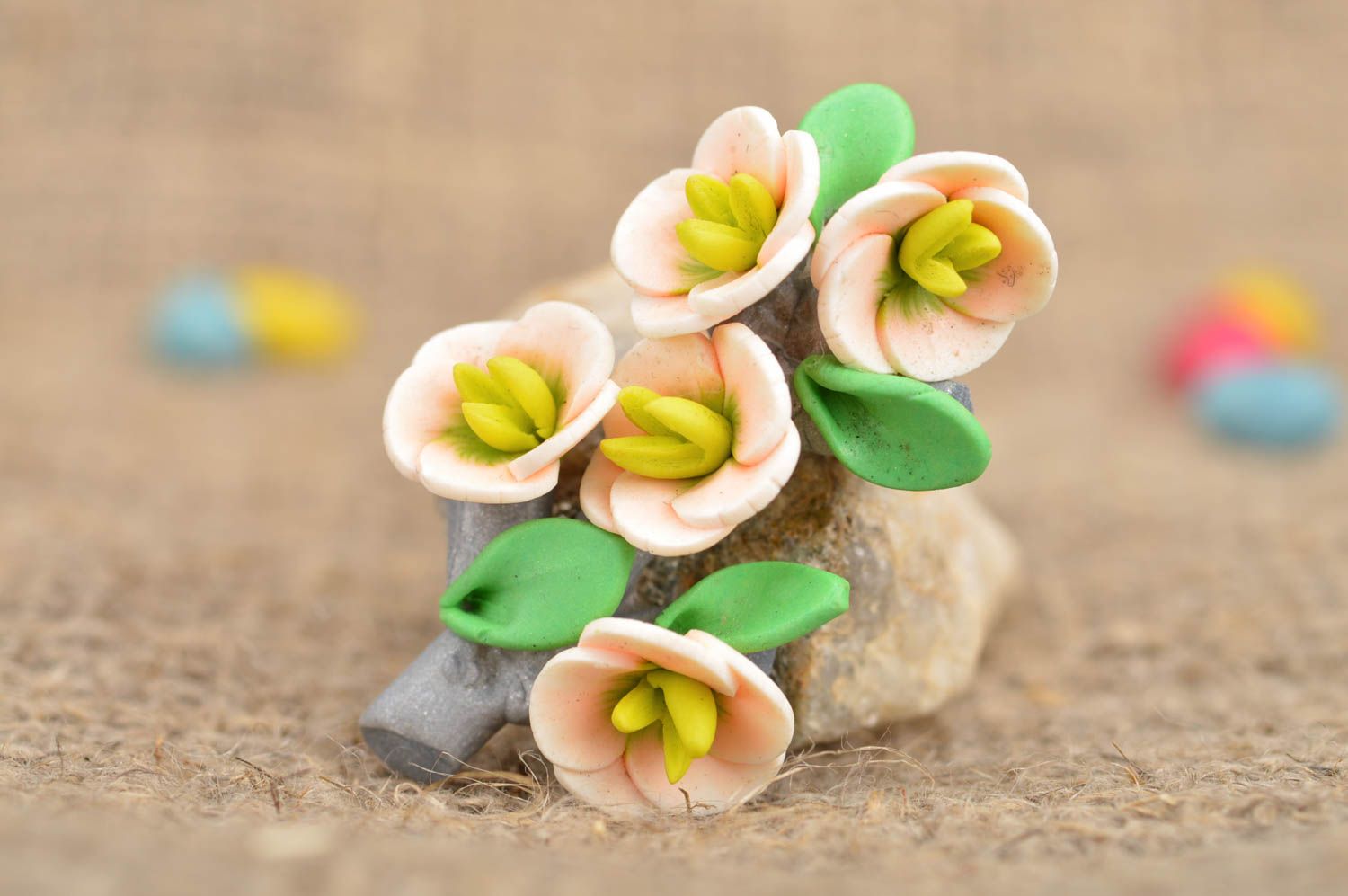 Schöne handgemachte Brosche aus Polymer Ton japanische Kirschblüte für Mädchen foto 1