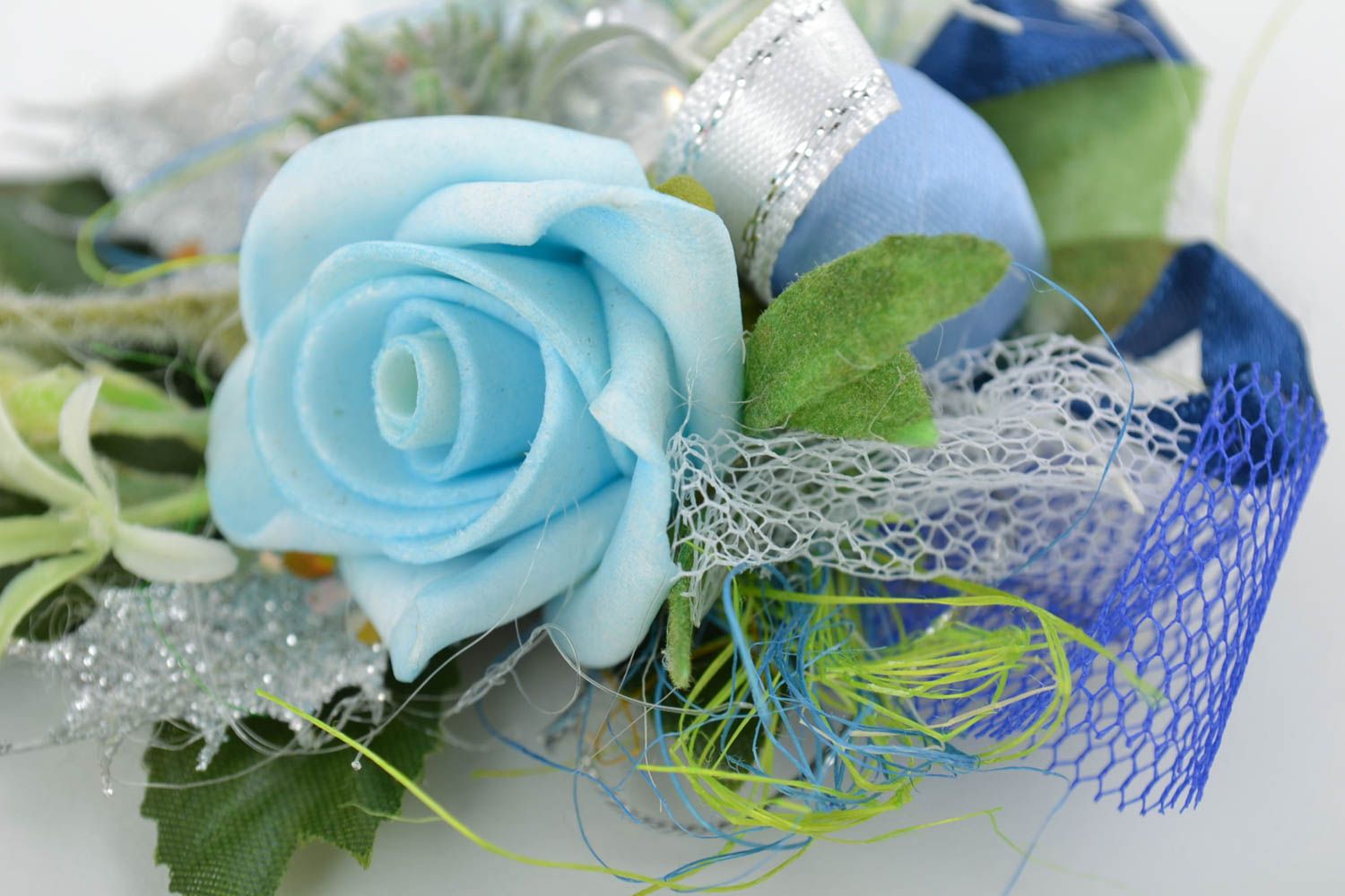 Handmade Anstecker Hochzeit Blumenschmuck Bräutigam Ansteckblume Bräutigam blau foto 3