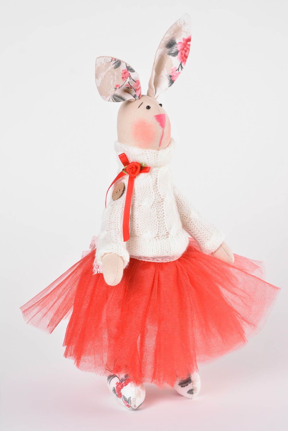 Poupée lapin faite main Jouet pour enfant lin tricot tulle Cadeau original photo 1