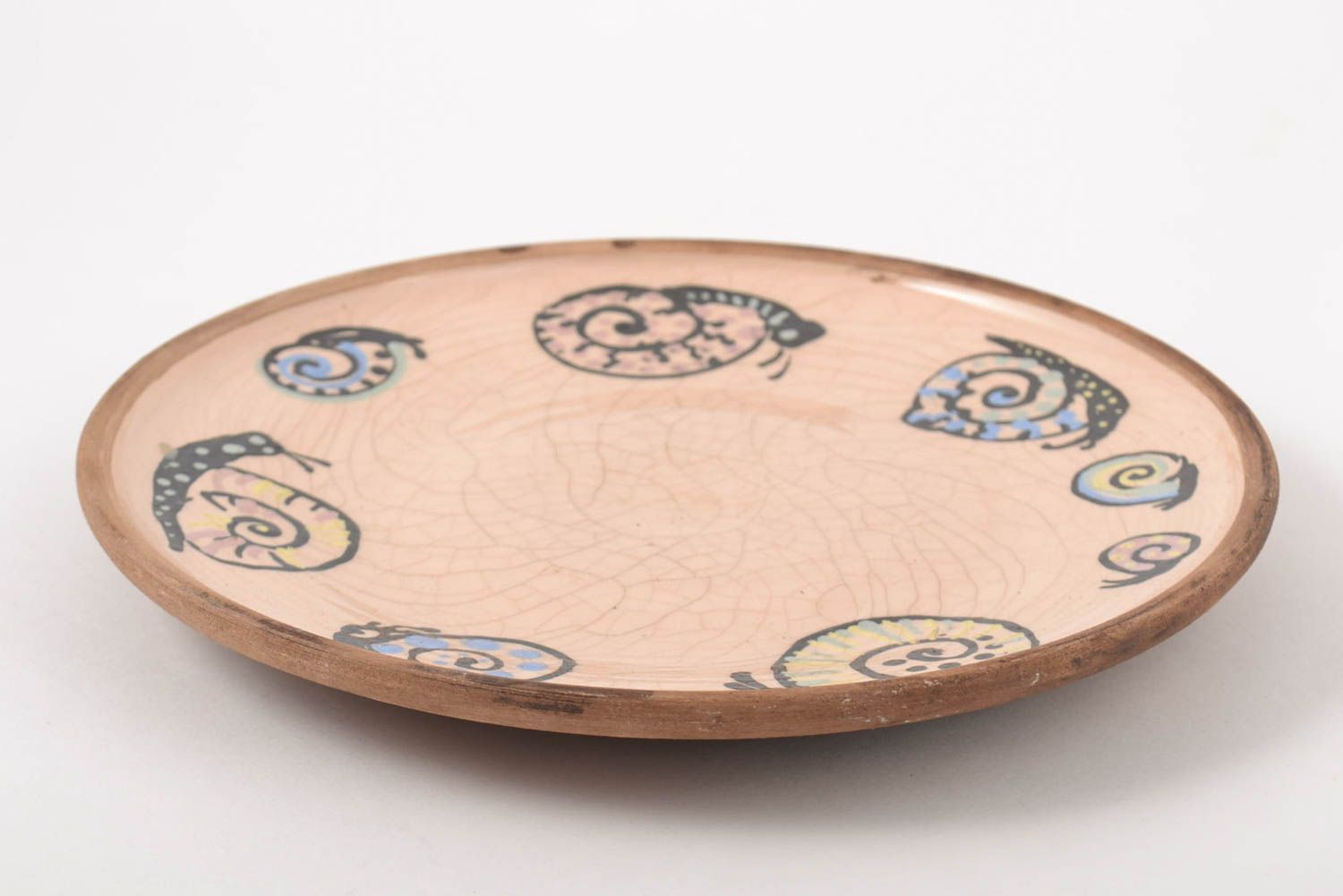 Керамическая тарелка ручной работы глиняная посуда расписная тарелка Улитки фото 3