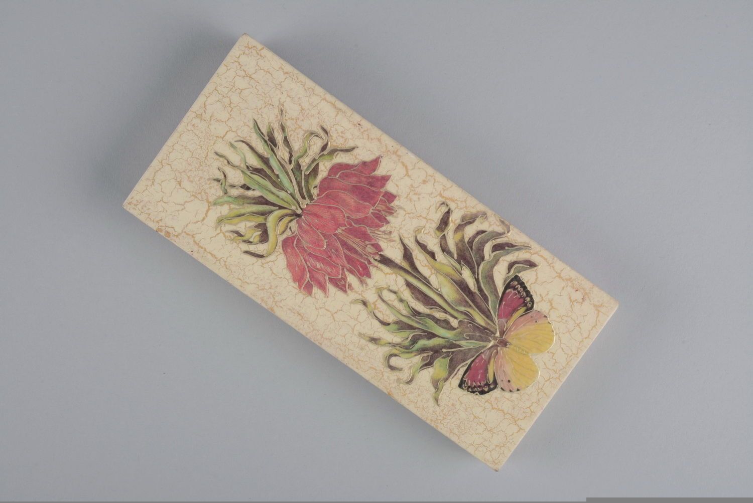 Tableau décoratif en bois Fleur rouge et papillon  photo 3