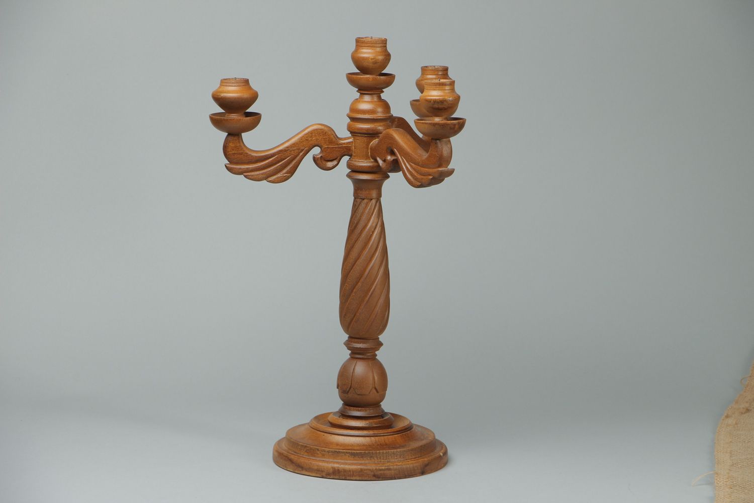 Carved wooden holder for three candles photo 1