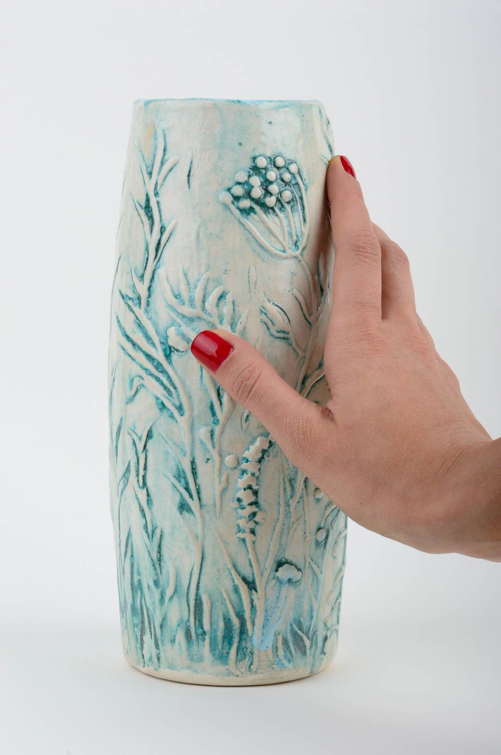 Handmade Keramik Vase originell Haus Deko blau weiße schöne Vase mit Muster foto 2