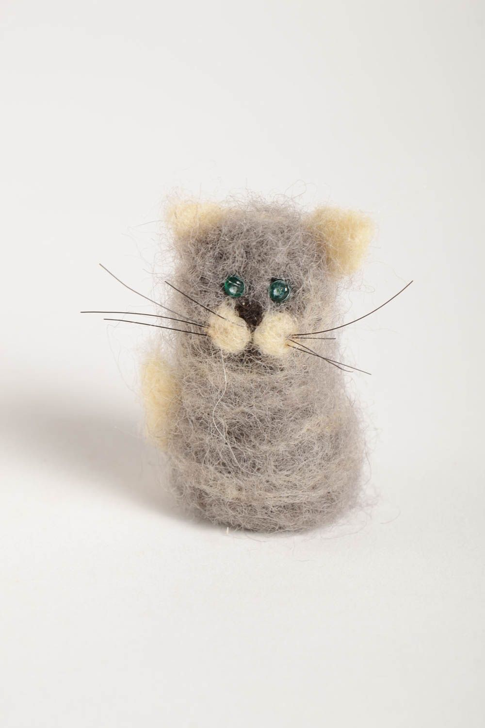 Handmade Kuscheltier Katze Filz Spielzeug Geschenk für Kinder drollig grau foto 5