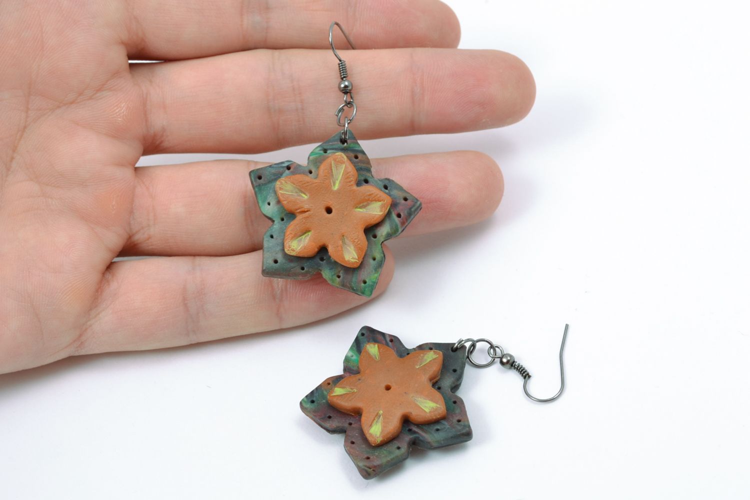 Designer polymer clay floral earrings photo 2