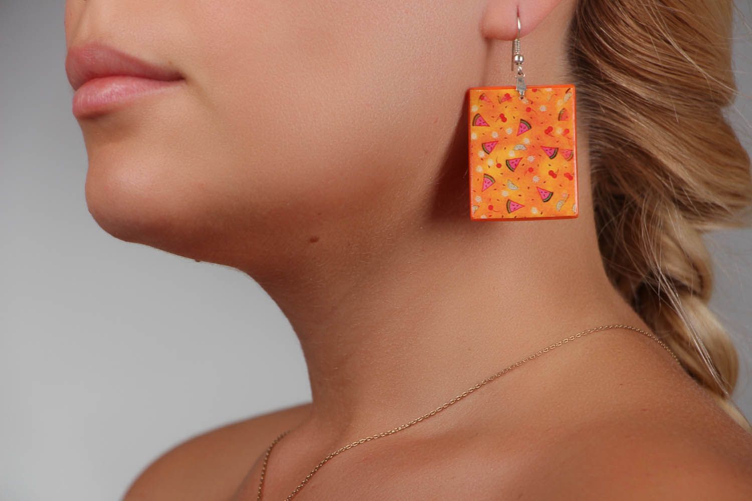 Rectangular earrings made of plastic materials photo 5