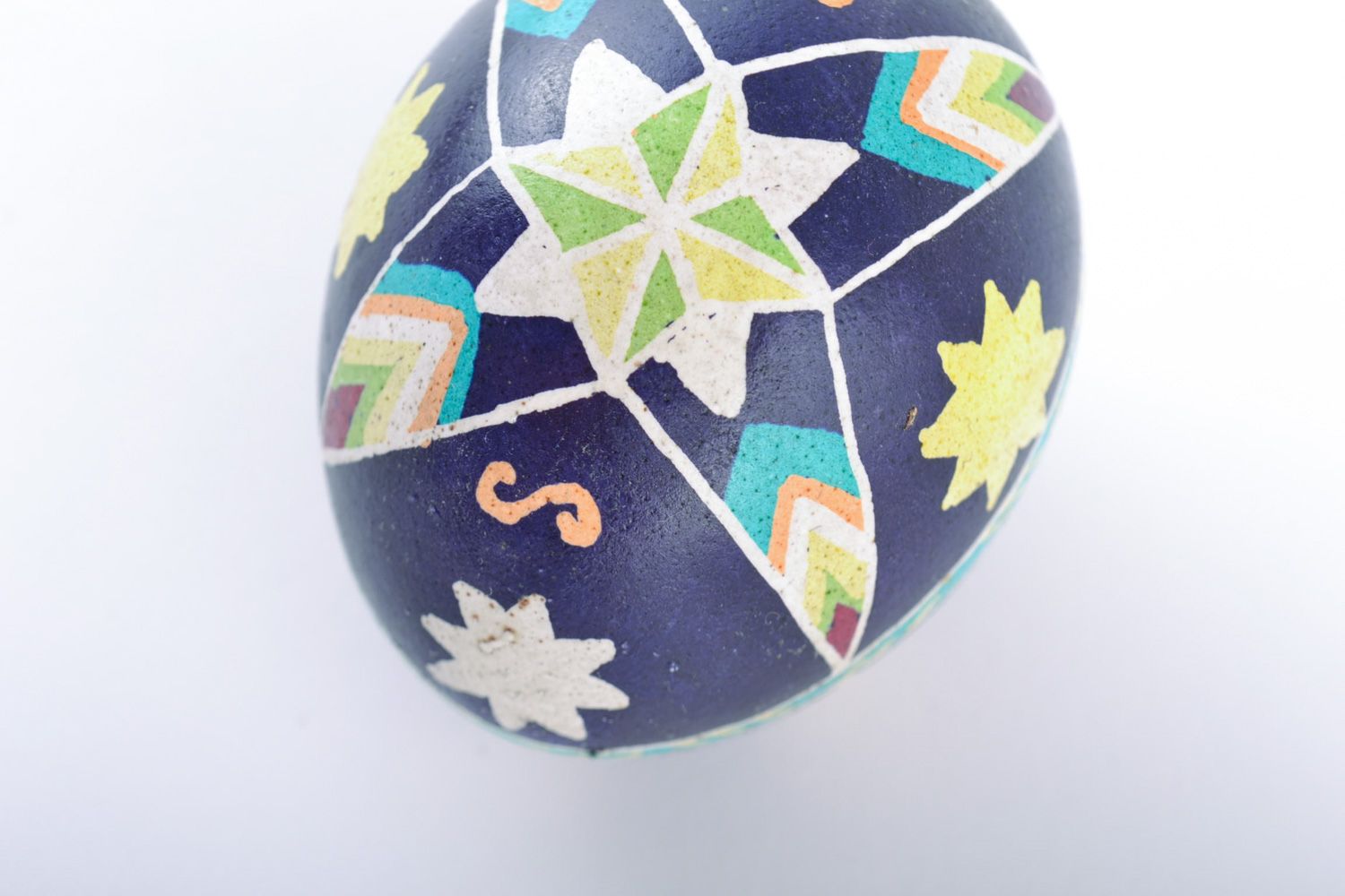Beautiful handmade painted chicken Easter egg blue with patterns photo 4