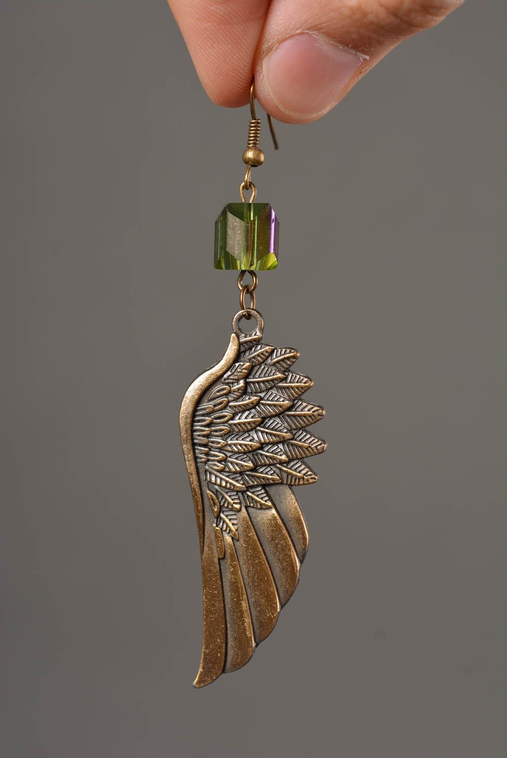 Boucles d'oreilles ailes Bijou fait main métal perles en verre Accessoire femme photo 3