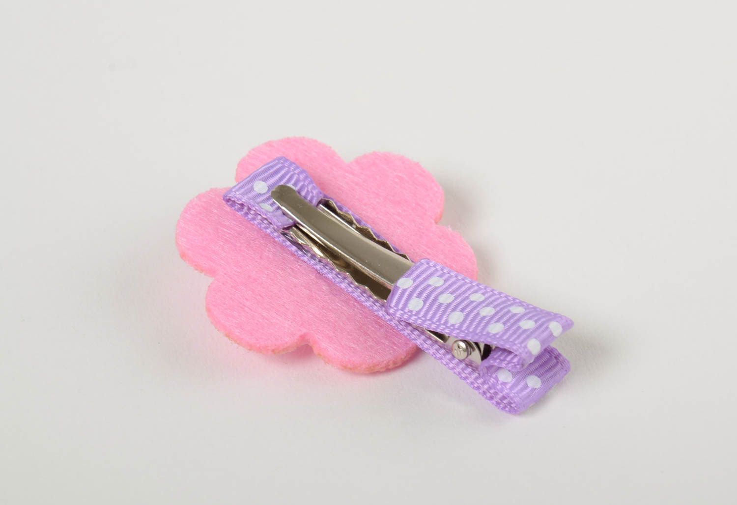 Cute hair clip made of rep ribbons and fleece with a button handmade barrette photo 3