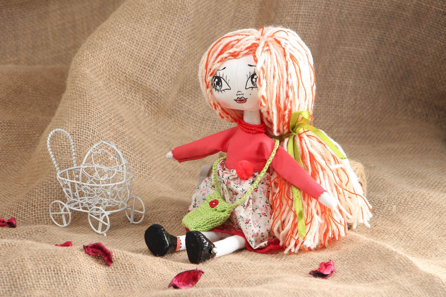 Handmade collectible doll in red photo 4