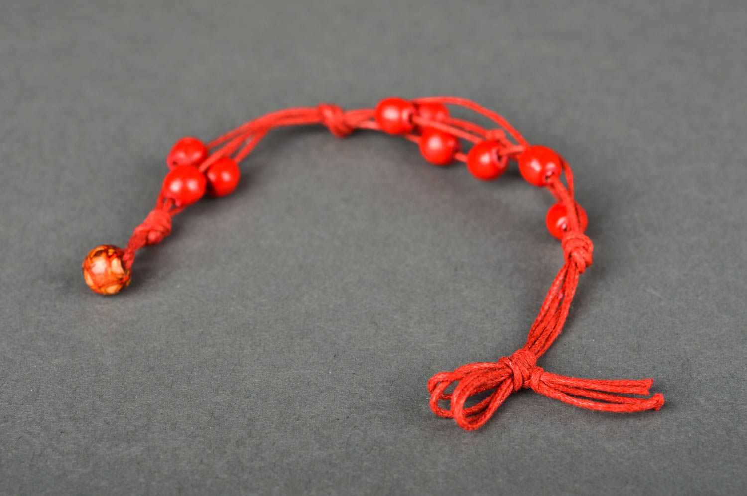Strand red hot four cord unisex bracelet with red beads  photo 3