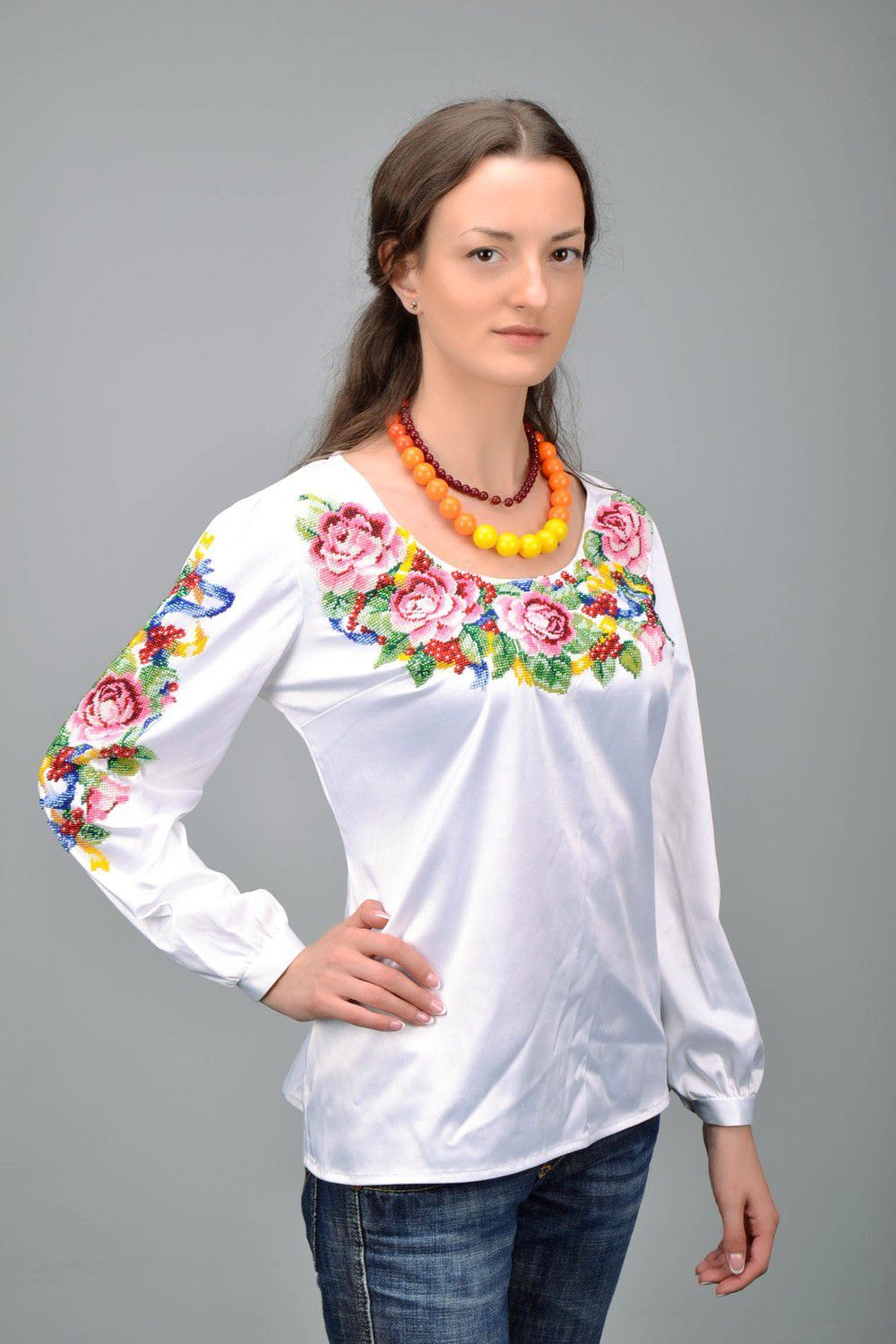 Camisas bordadas de satén, talla M-L foto 1