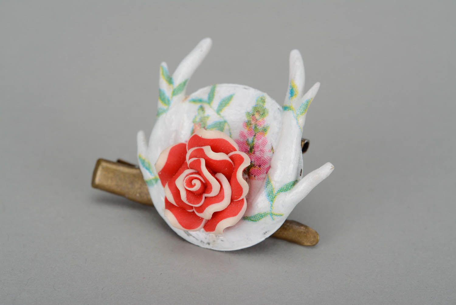 Brooch-hairpin Red and white rose photo 1