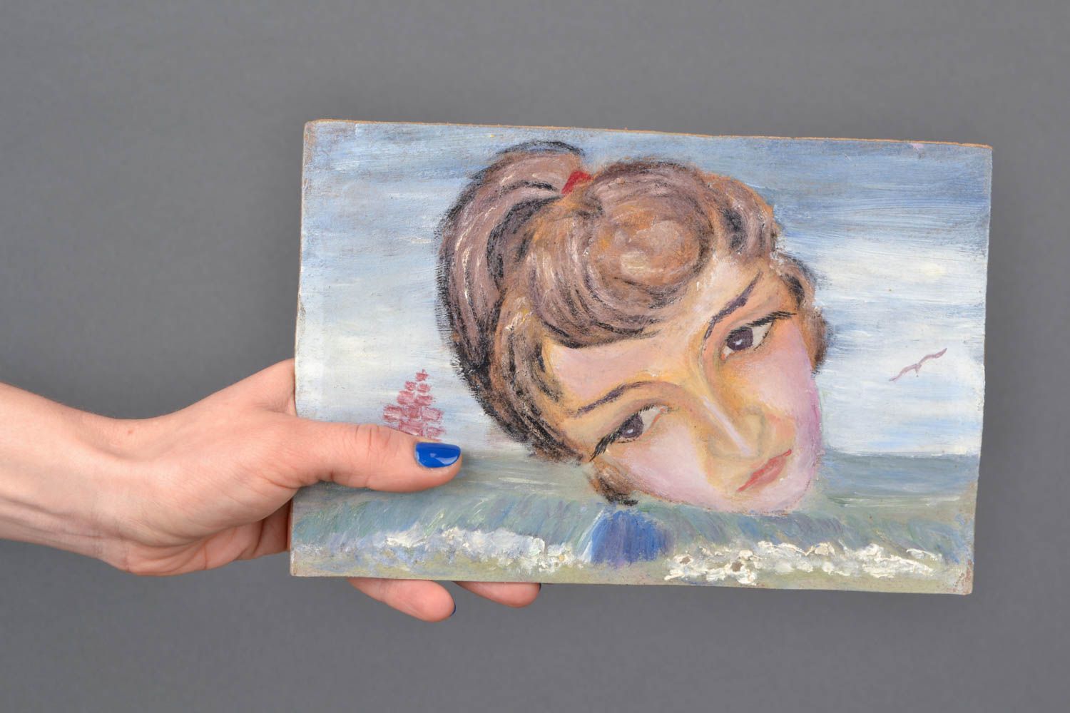 Tableau à l'huile fait main original avec portrait de fille décoration au mur photo 2