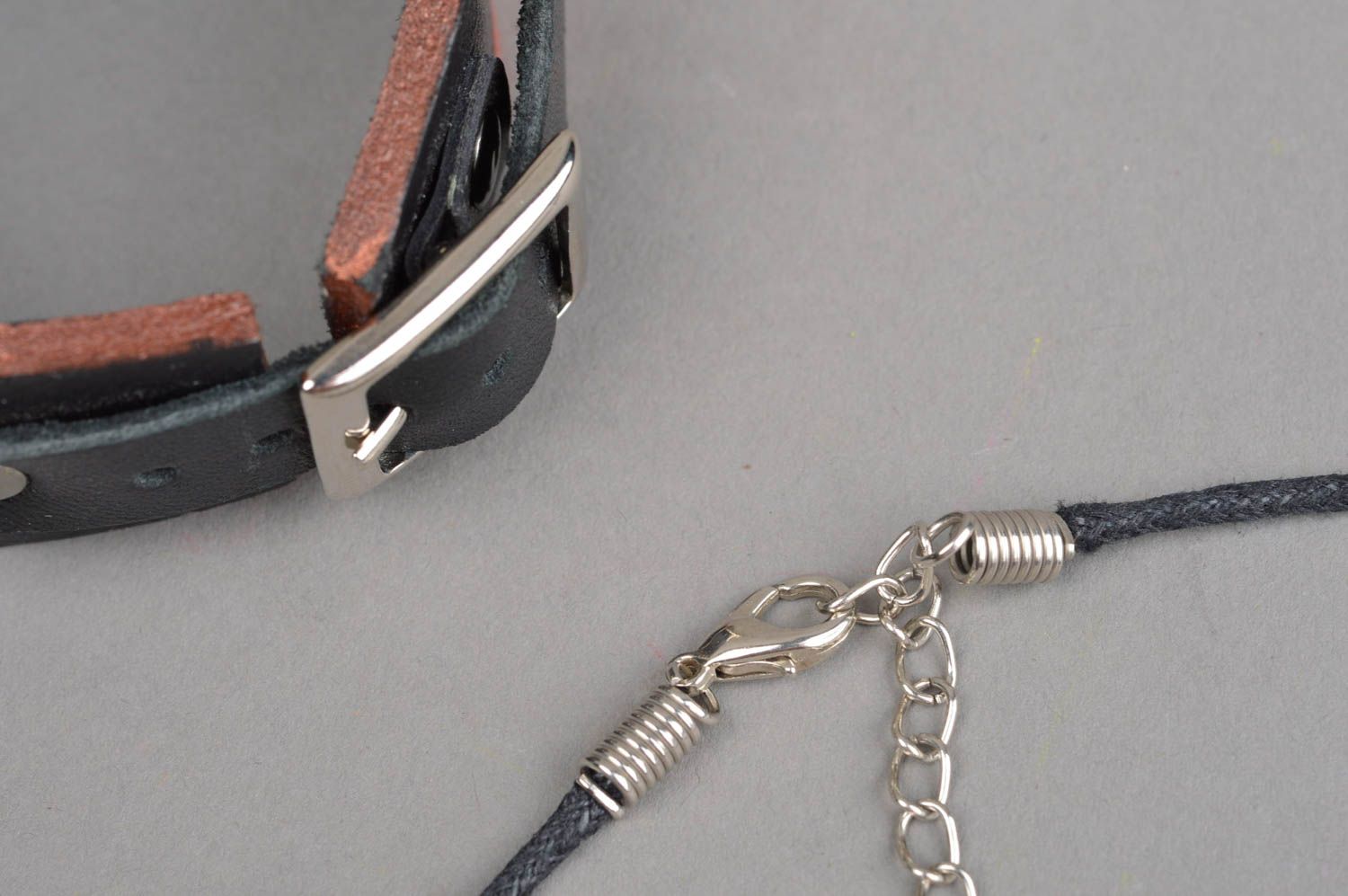 Handmade leather jewelry set leather goods bracelet designs leather pendant photo 4