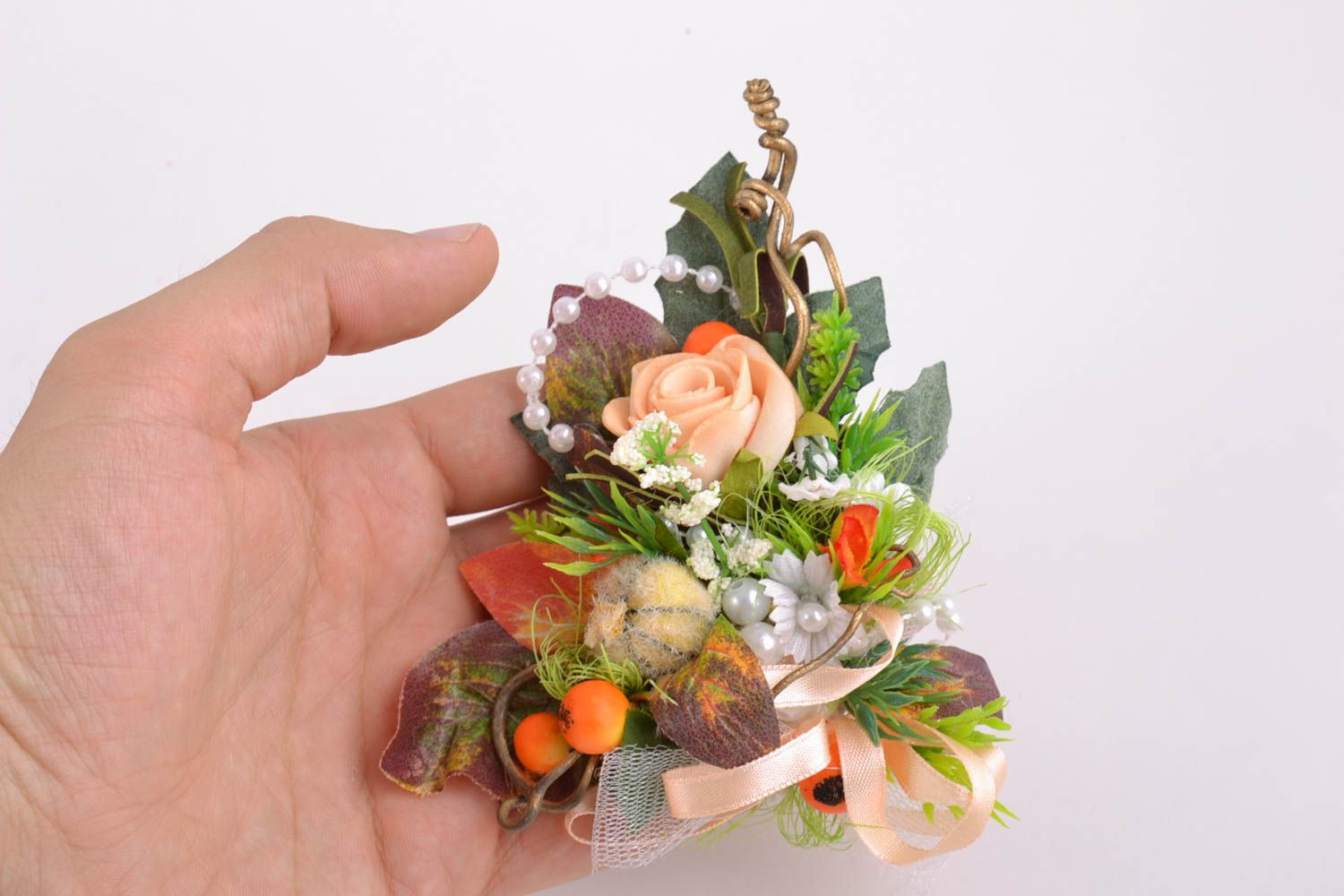 Decorative flowers for creation of handmade accessories blank for barrette and brooch photo 2