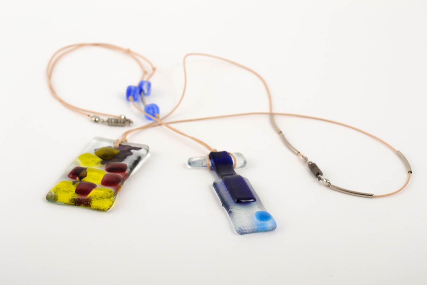 Set of 2 handmade glass pendants glass bijouterie handmade accessory best gift photo 4