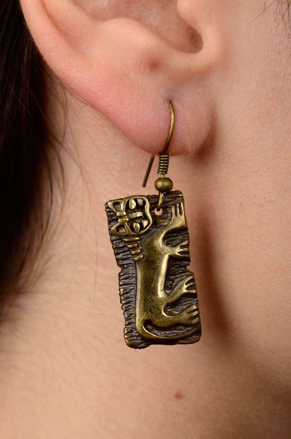 Handmade lange Ohrringe Designer Schmuck Accessoire für Frauen aus Bronze foto 2