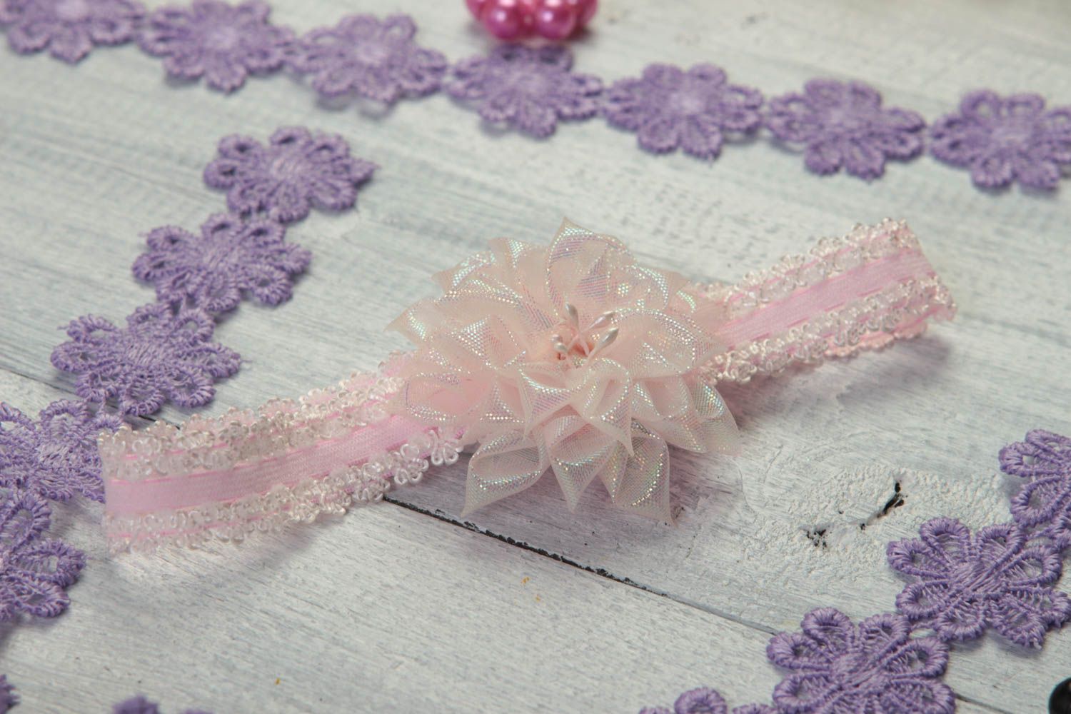 Haar Accessoire rosa Haarband mit Blume handgemachter Schmuck für Baby  foto 1