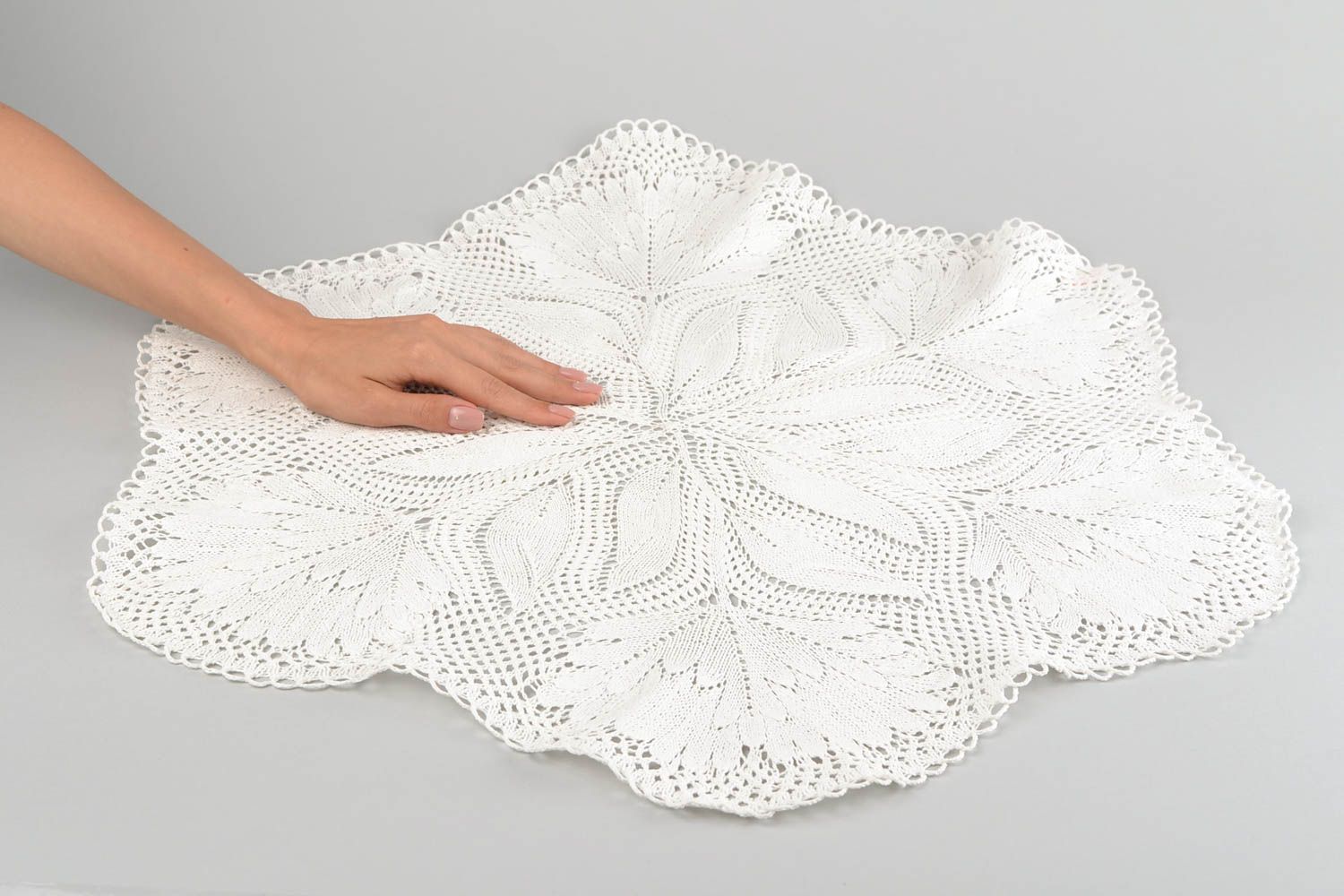 Handmade knitted tablecloth openwork table napkin vintage style interior decor photo 2