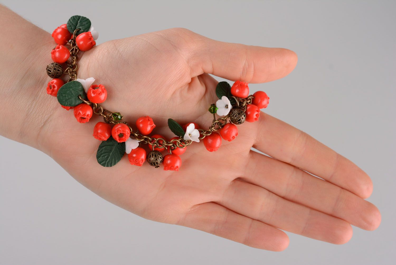 Polymer clay bracelet Red Berries photo 6