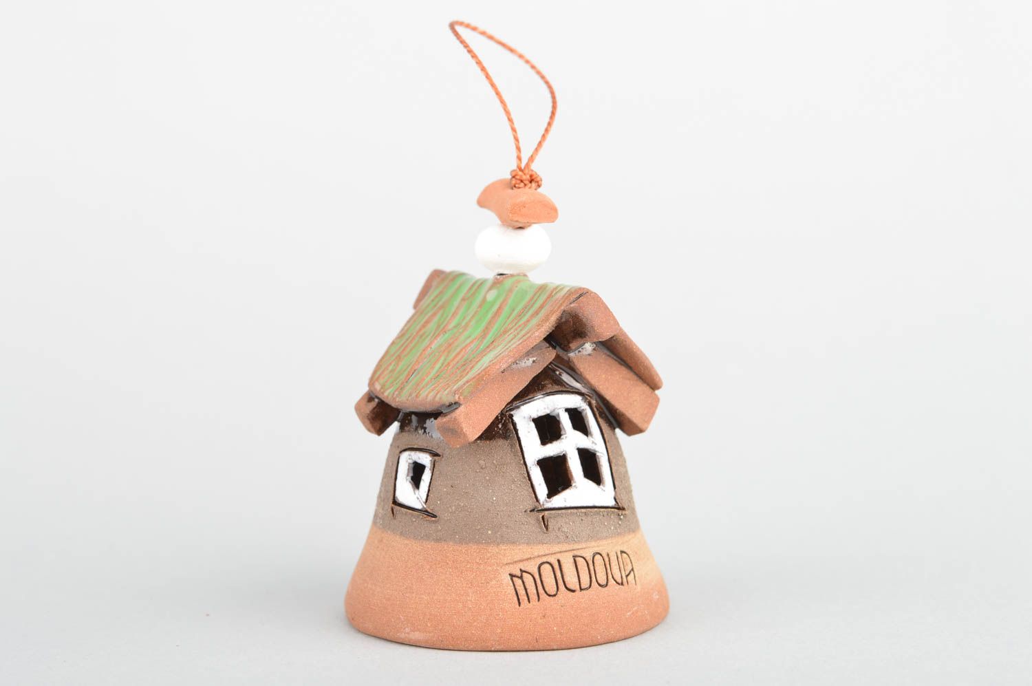 Homemade red clay decorative designer bell for interior House with green roof photo 5