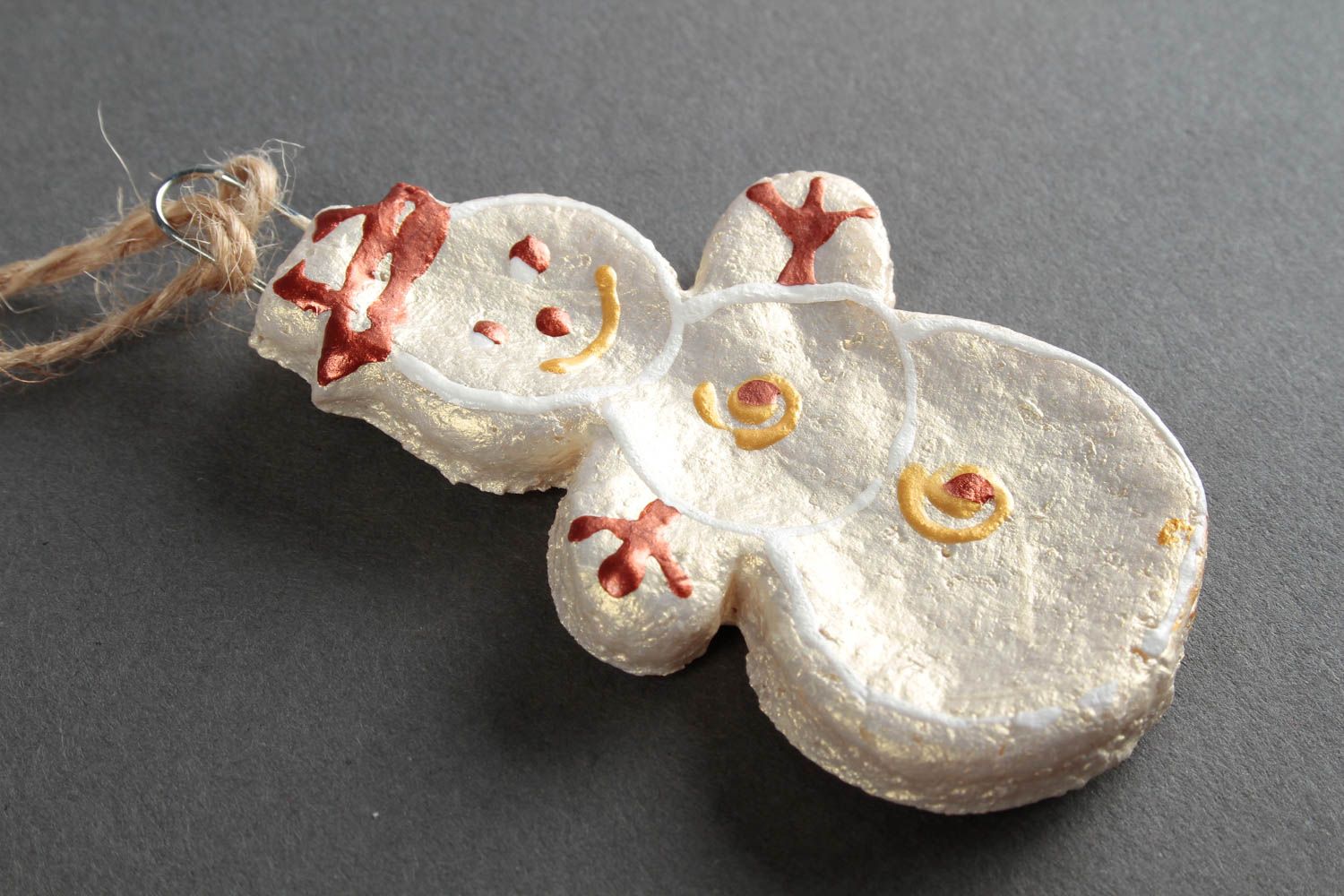 Deko für Weihnachten Schneemann handmade Salzteig Figur Wohn Accessoire foto 4