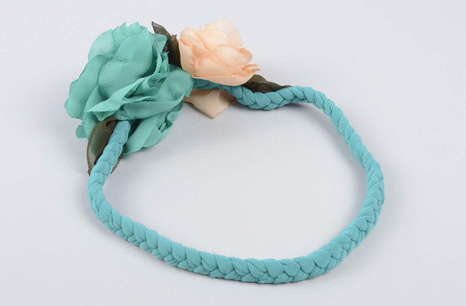Haarband mit Blumen in Türkis handmade Designer Schmuck Accessoire für Haare  foto 2