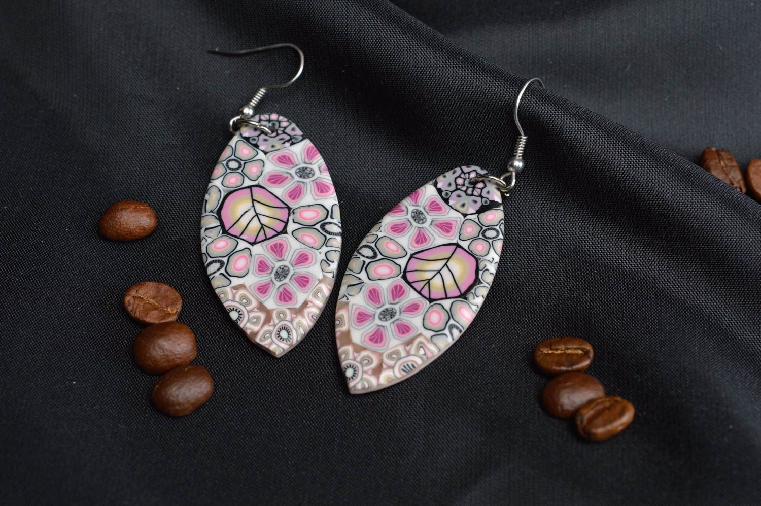 Multi-colored handmade earrings polymer clay earrings jewelry for women photo 1