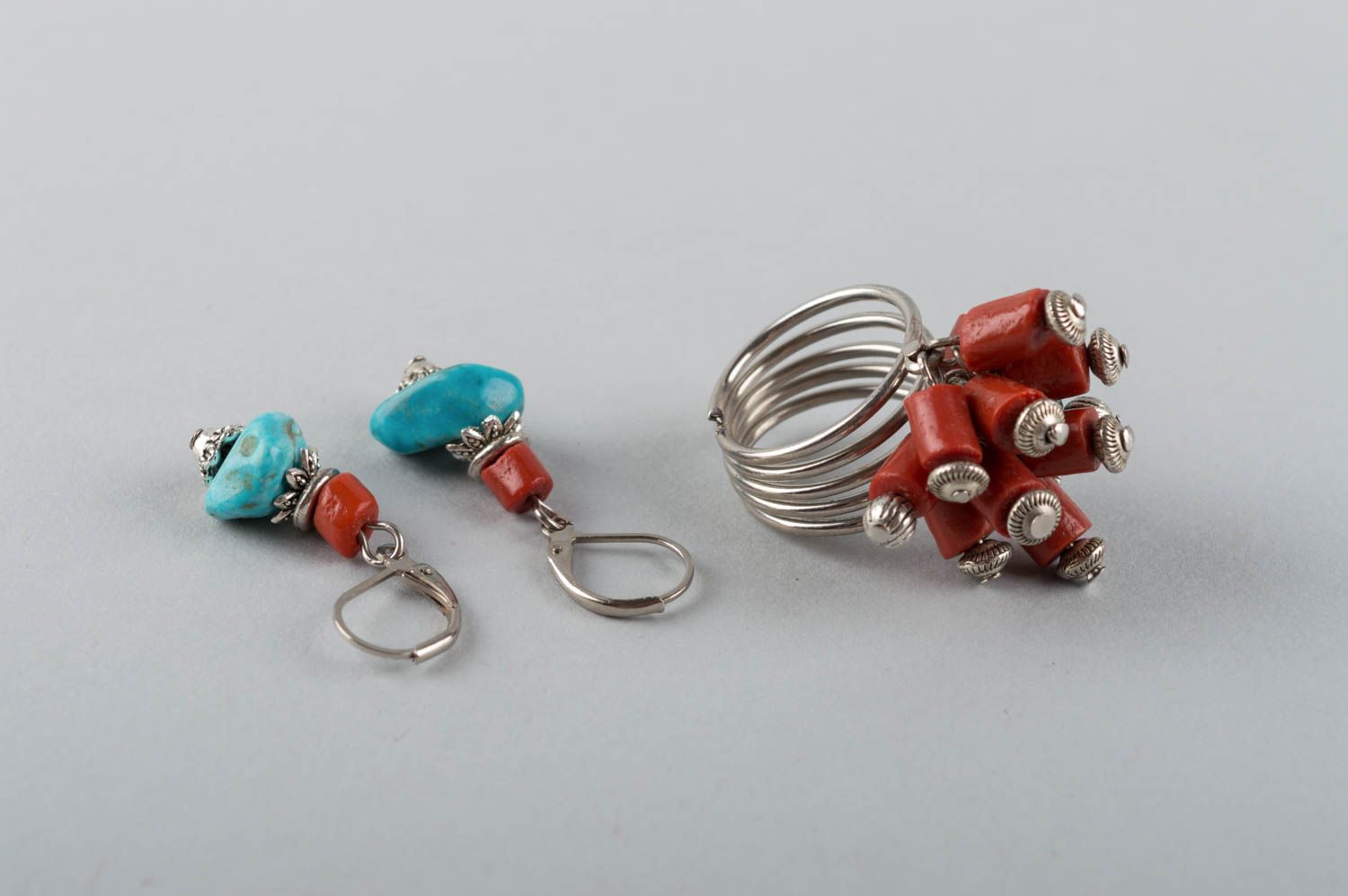 Ensemble de bague collier boucles d'oreilles et bracelet fait main en gemmes photo 5