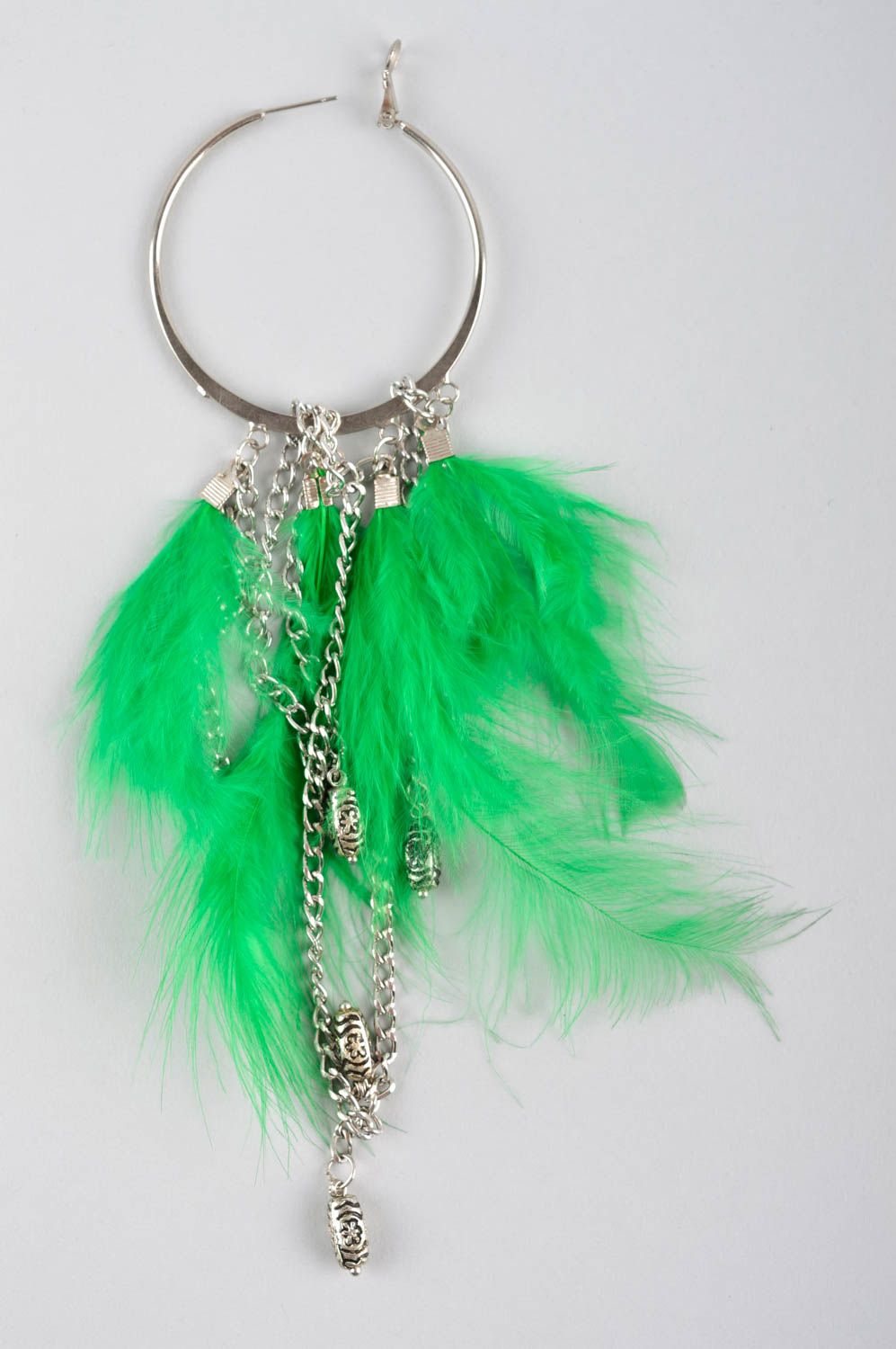 Boucle d'oreille plumes vert Bijou fait main design original Cadeau femme photo 5