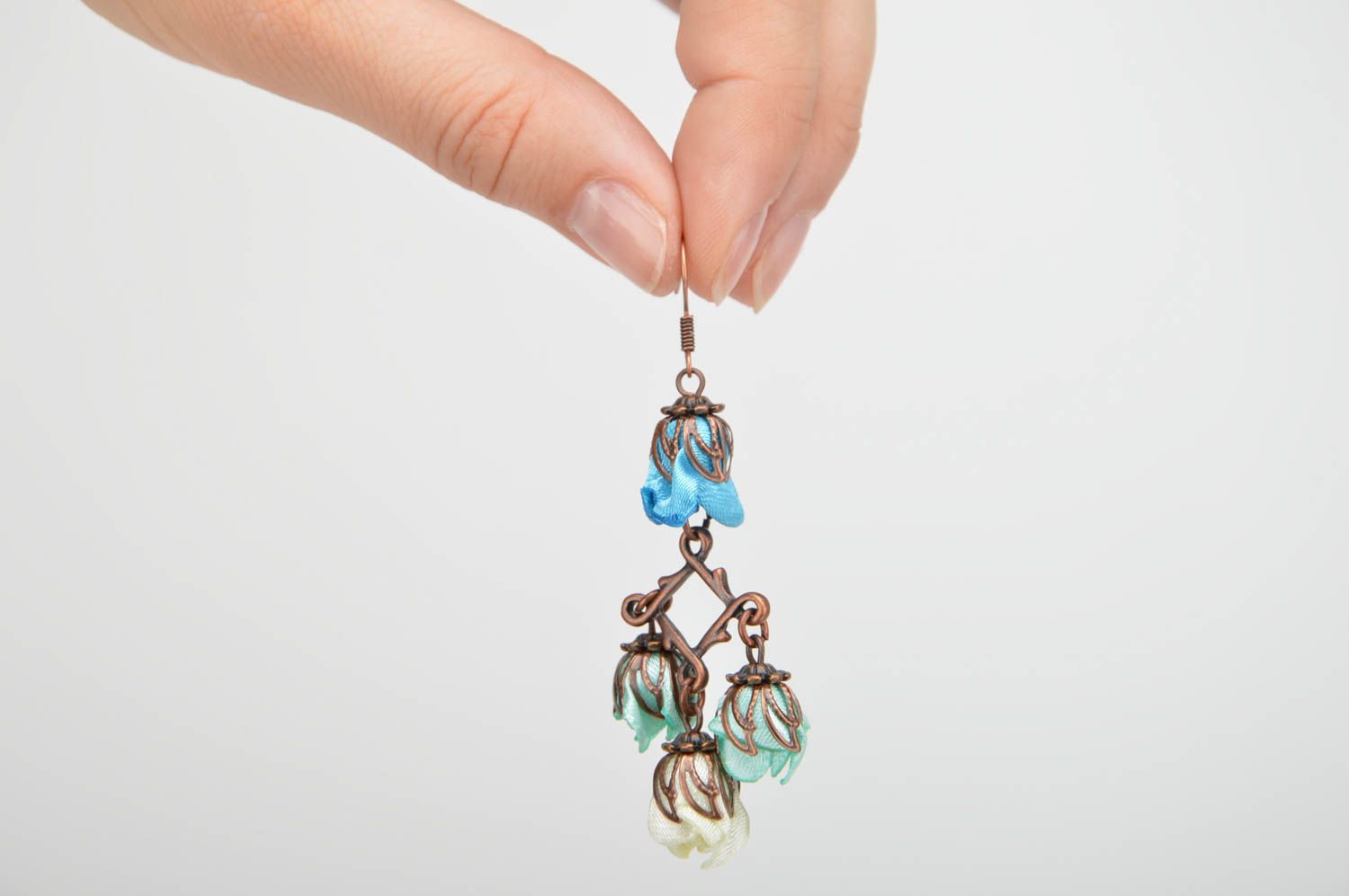 Stylish handmade earrings interesting satin jewelry designer accessories photo 2
