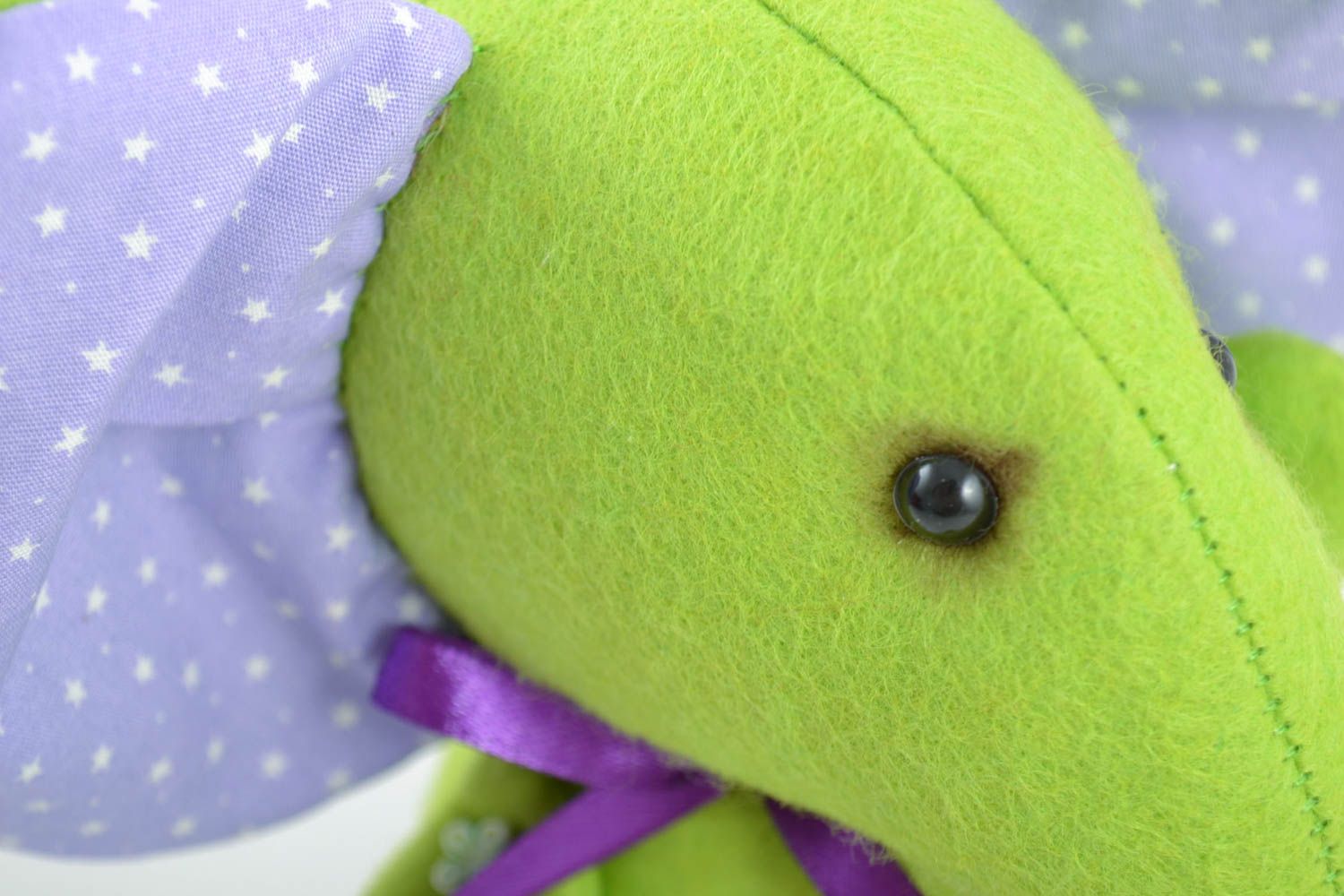 Beautiful small handmade fabric soft toy elephant of lime color photo 3
