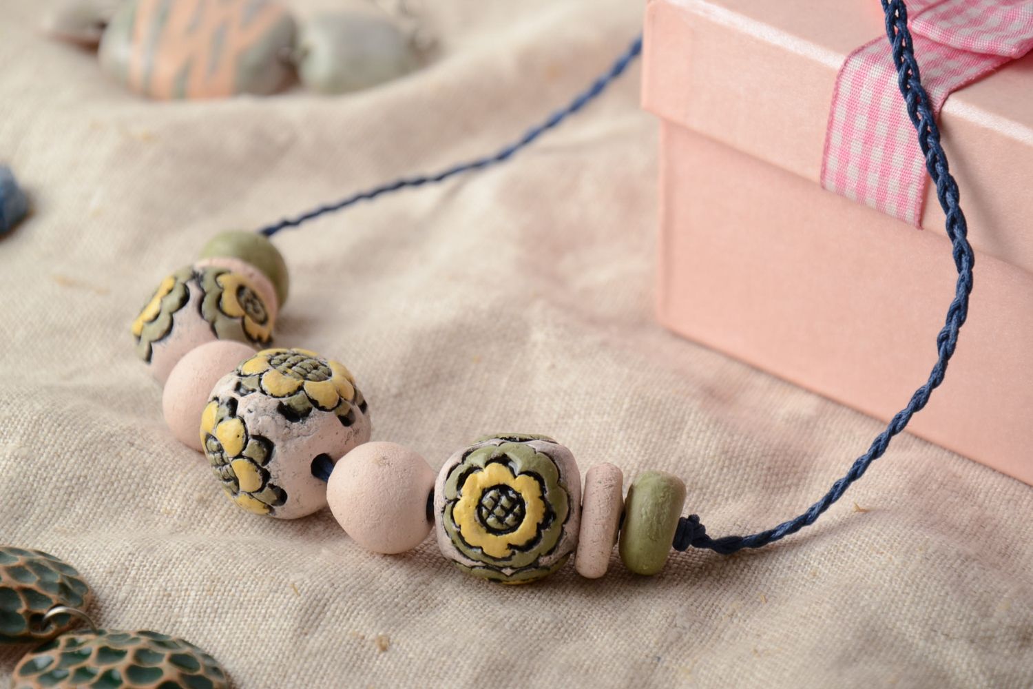 Ethnic clay bead necklace photo 1