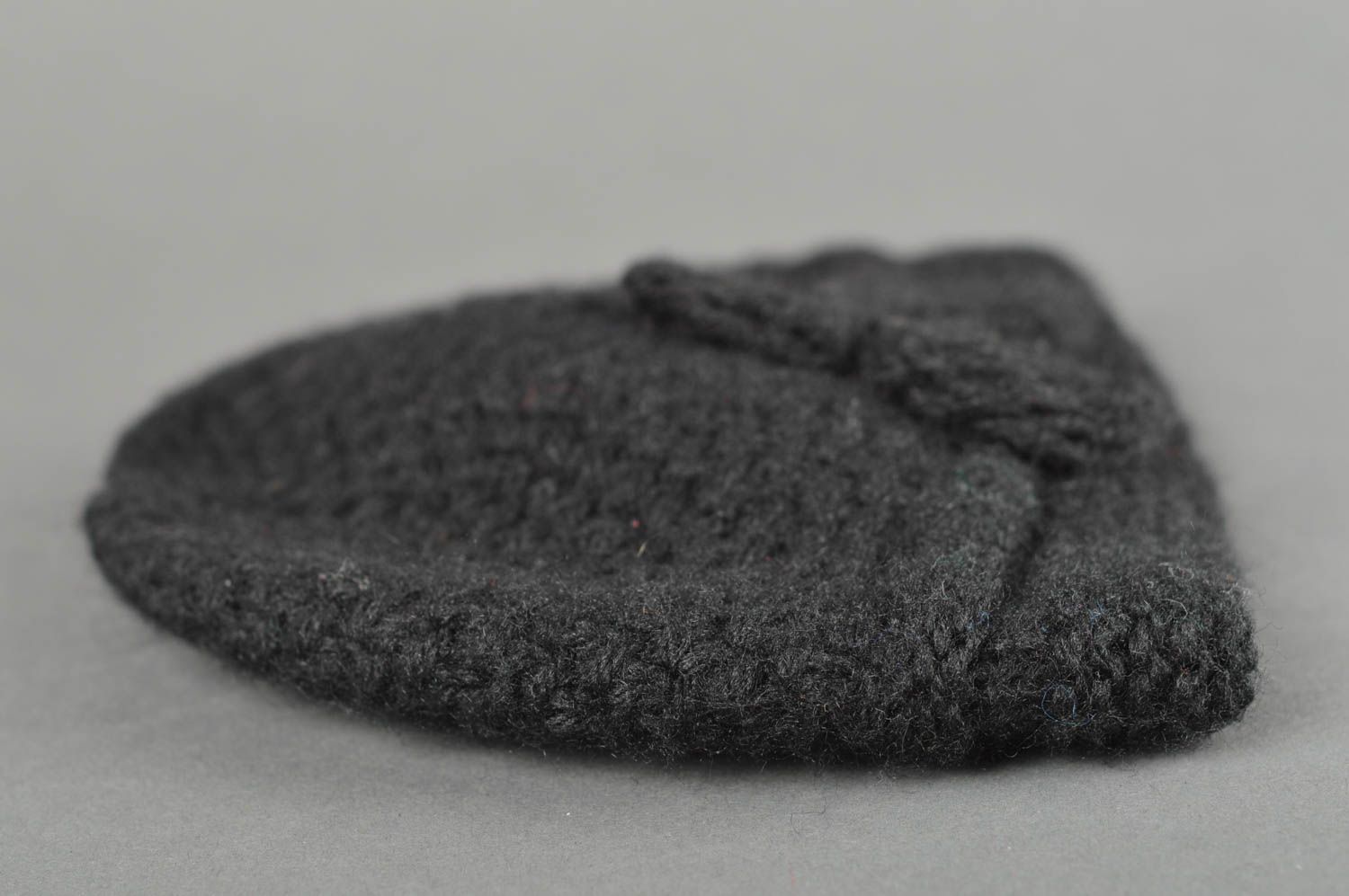 Bonnet tricot fait main Chapeau au crochet chaud noir fleurs Vêtement enfant photo 5